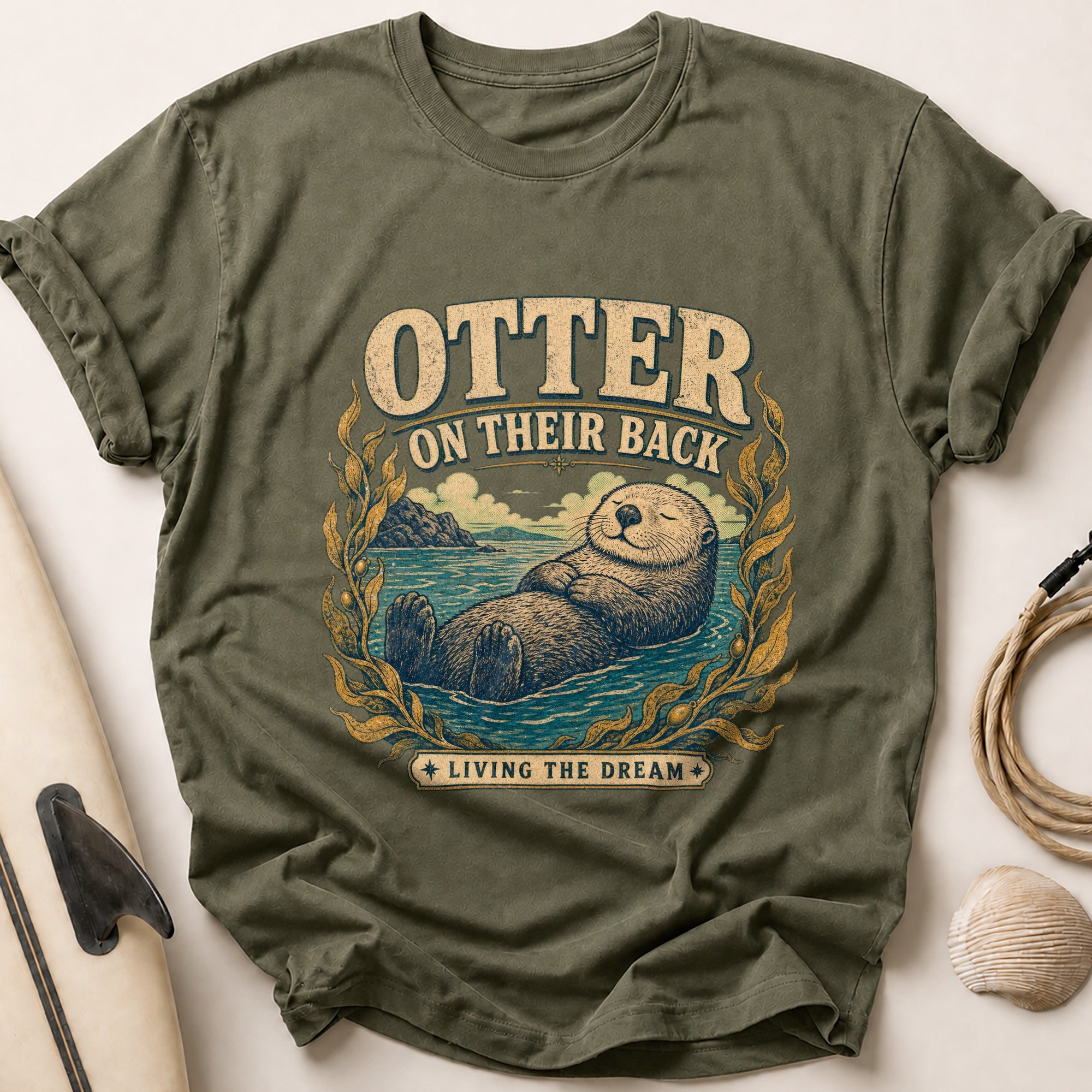 Otter on Their Back Tee - Olive