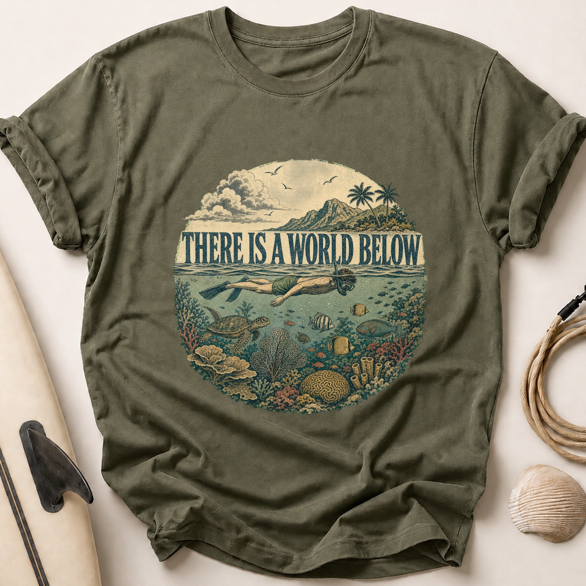 There is a World Below Tee - Olive