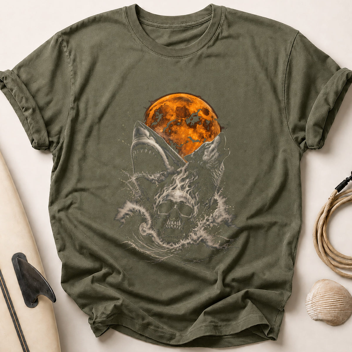 Blood Moon Shark Skull 18 Tee - Olive