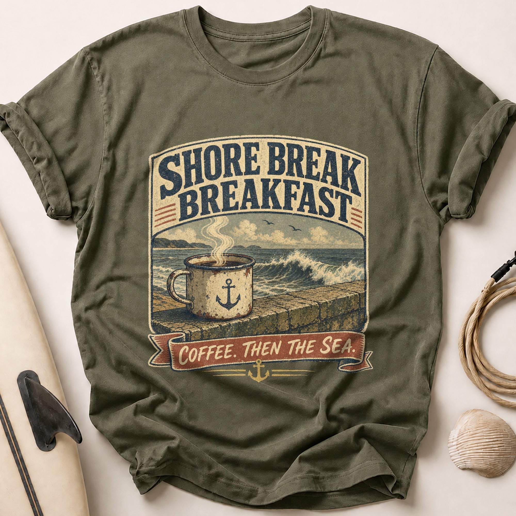 Coffee Then The Sea Tee - Olive