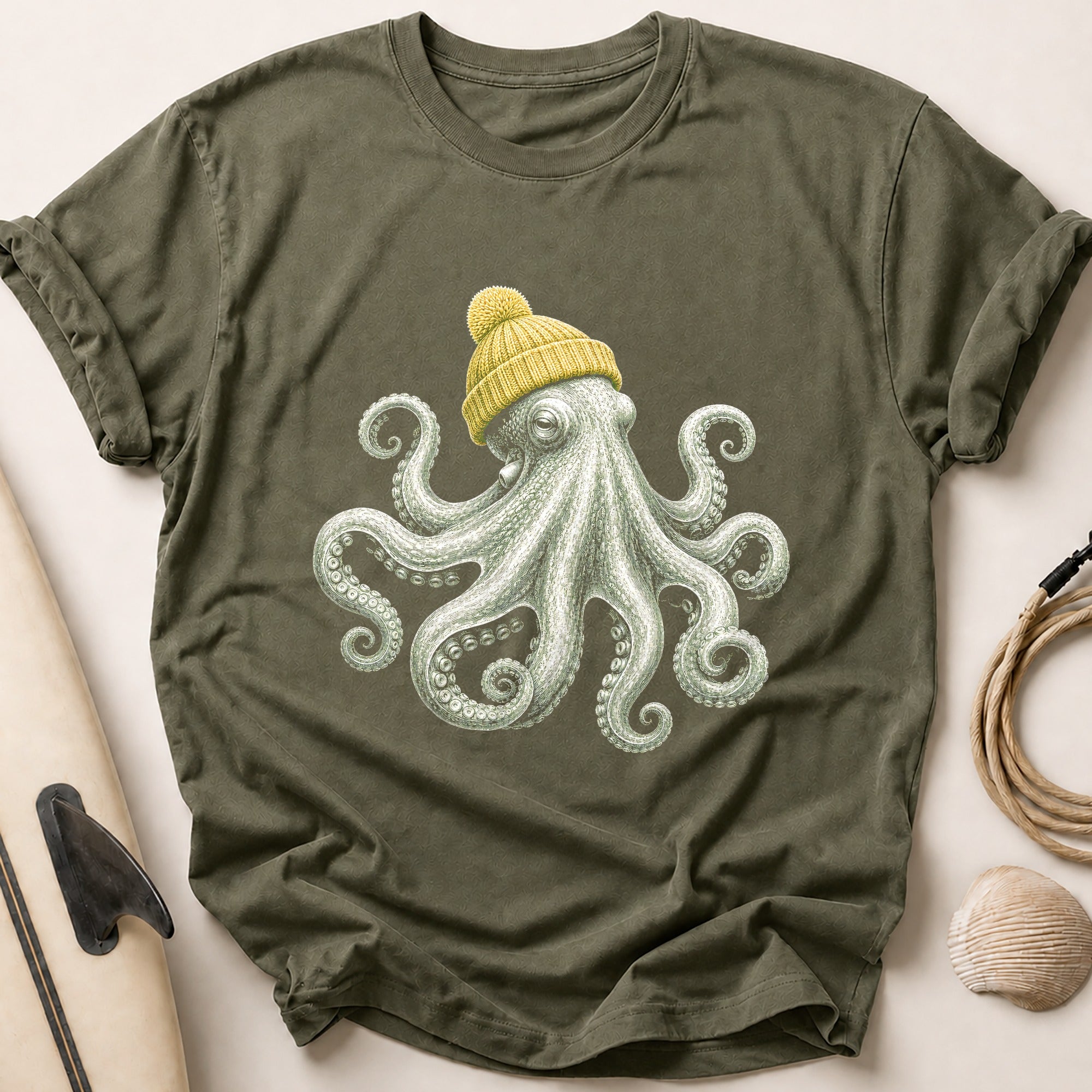 Cosy Octopus Tee - Olive