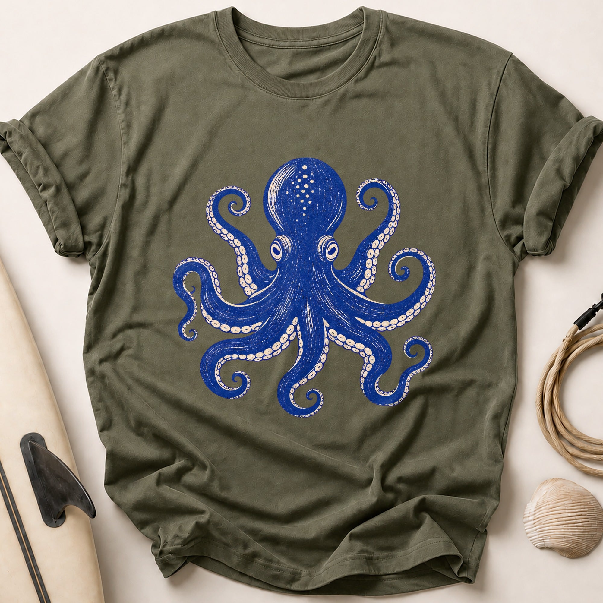 Deep Blue Octopus Tee - Olive