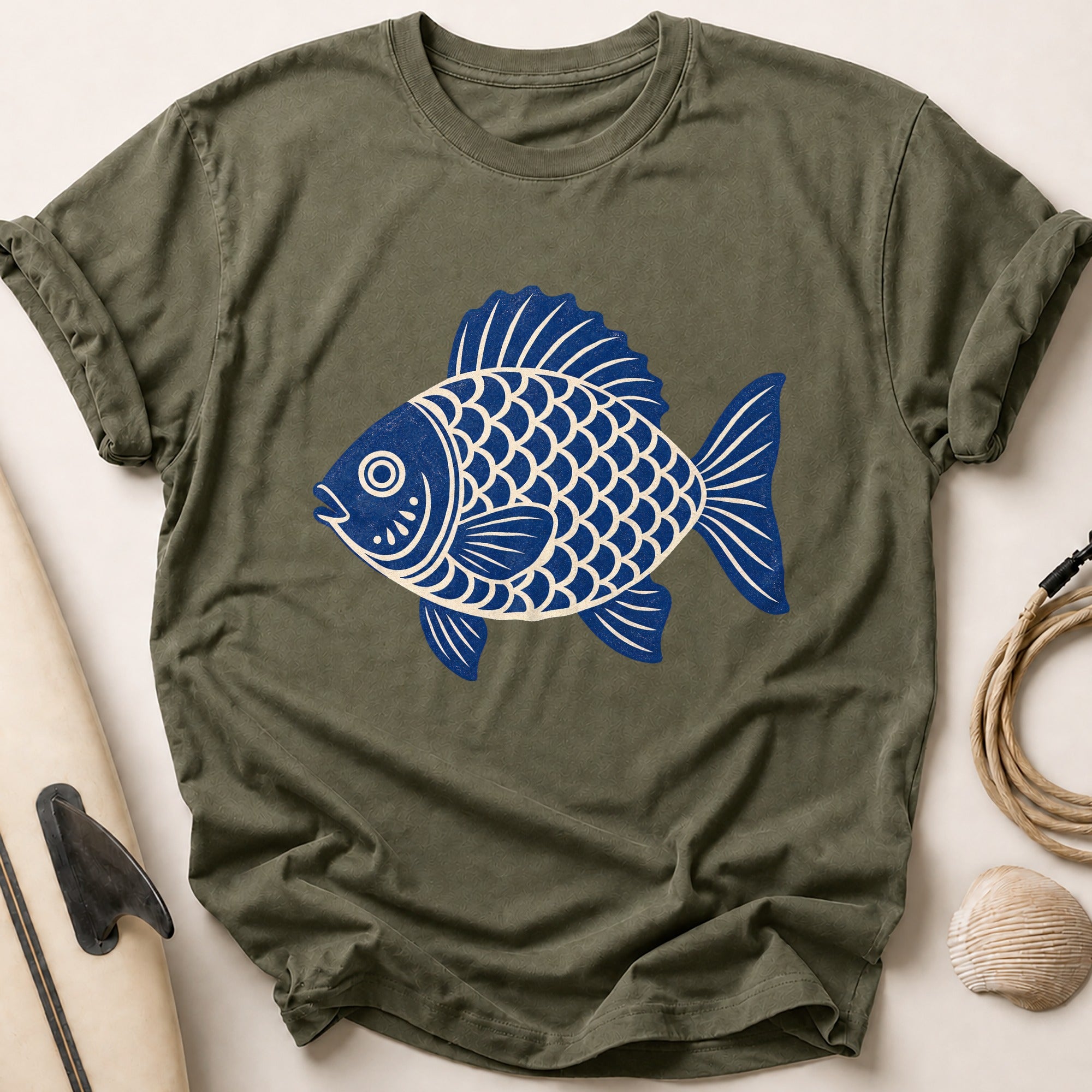 Folk Fish Tee - Olive