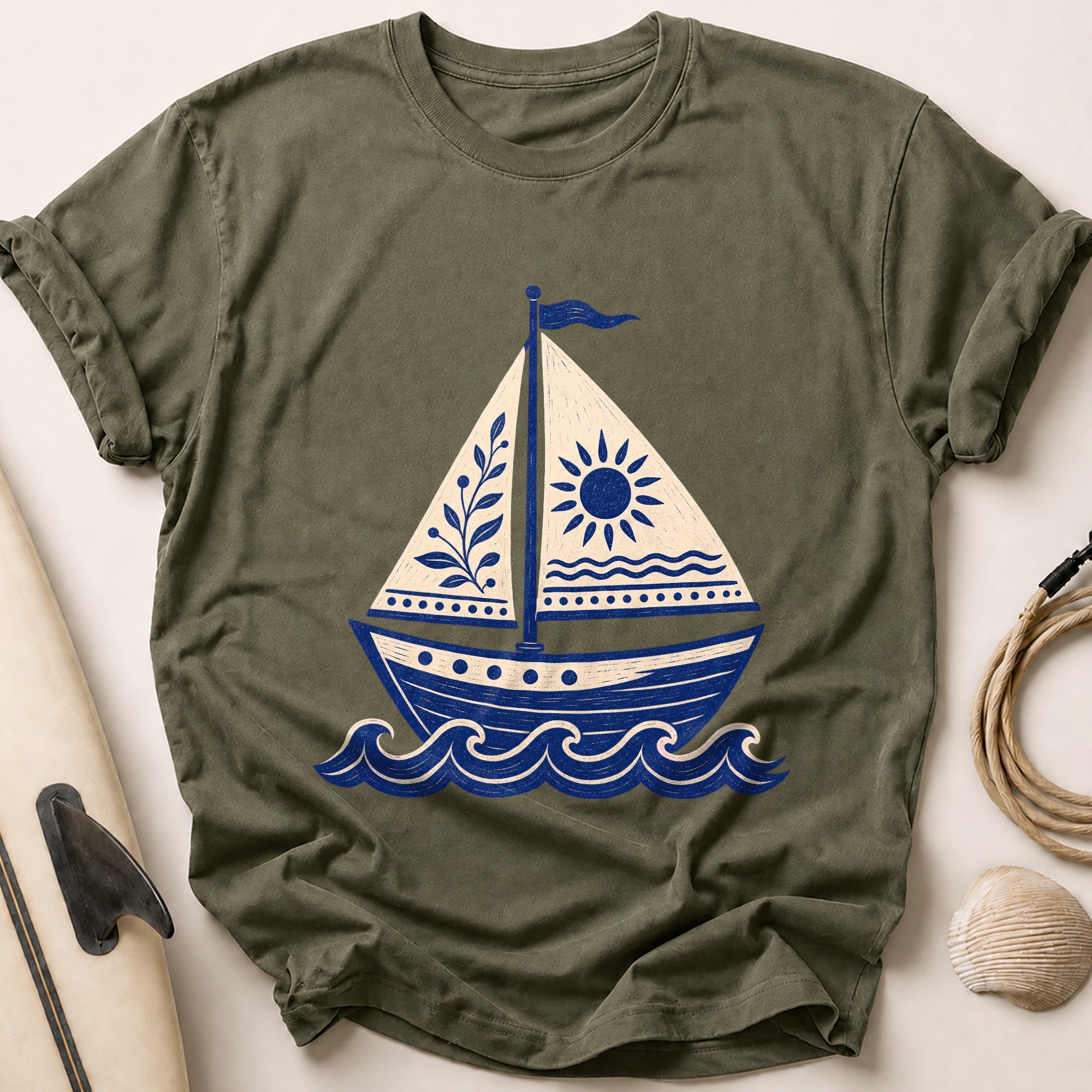 Folk Sailboat Tee - Olive