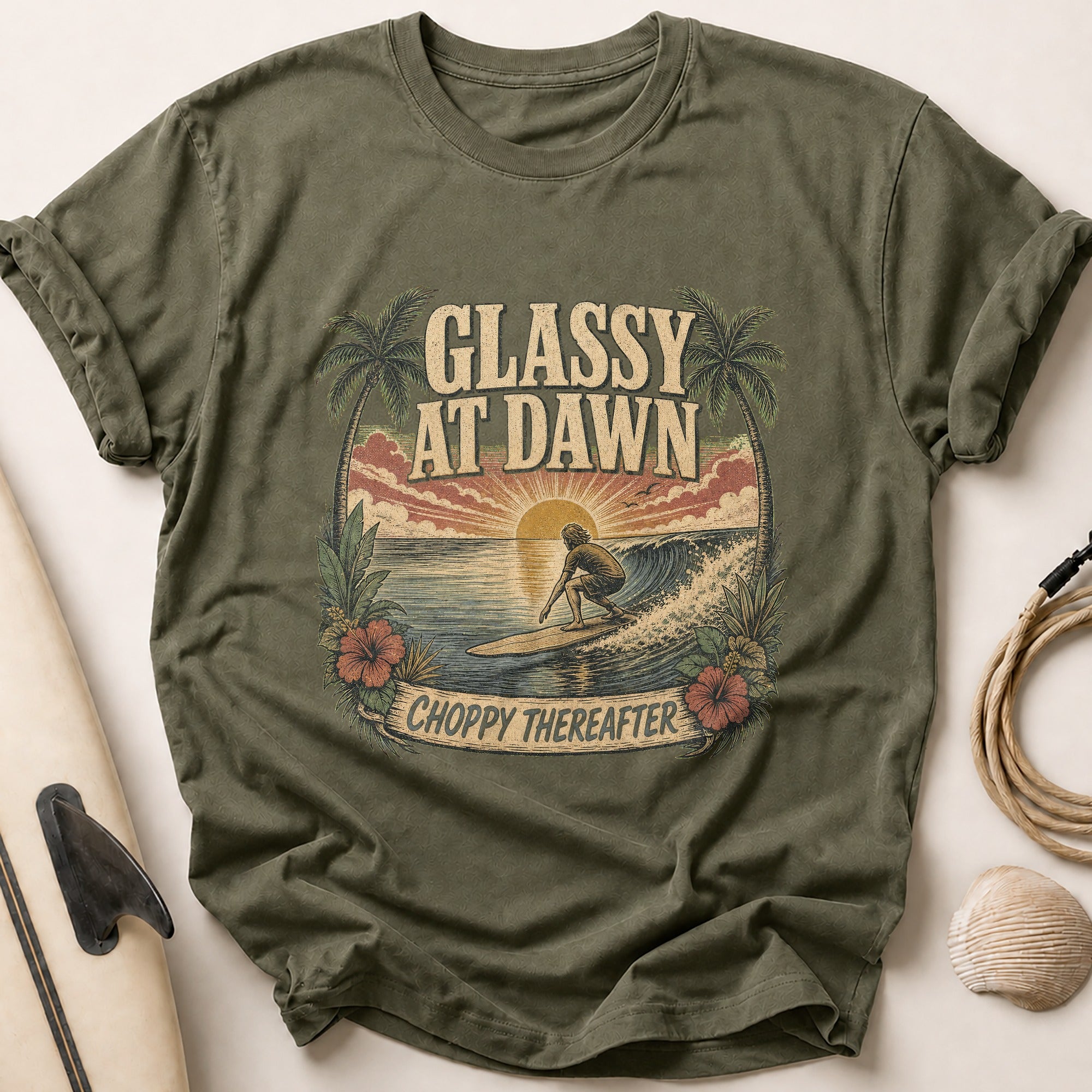 Glassy At Dawn Tee - Olive