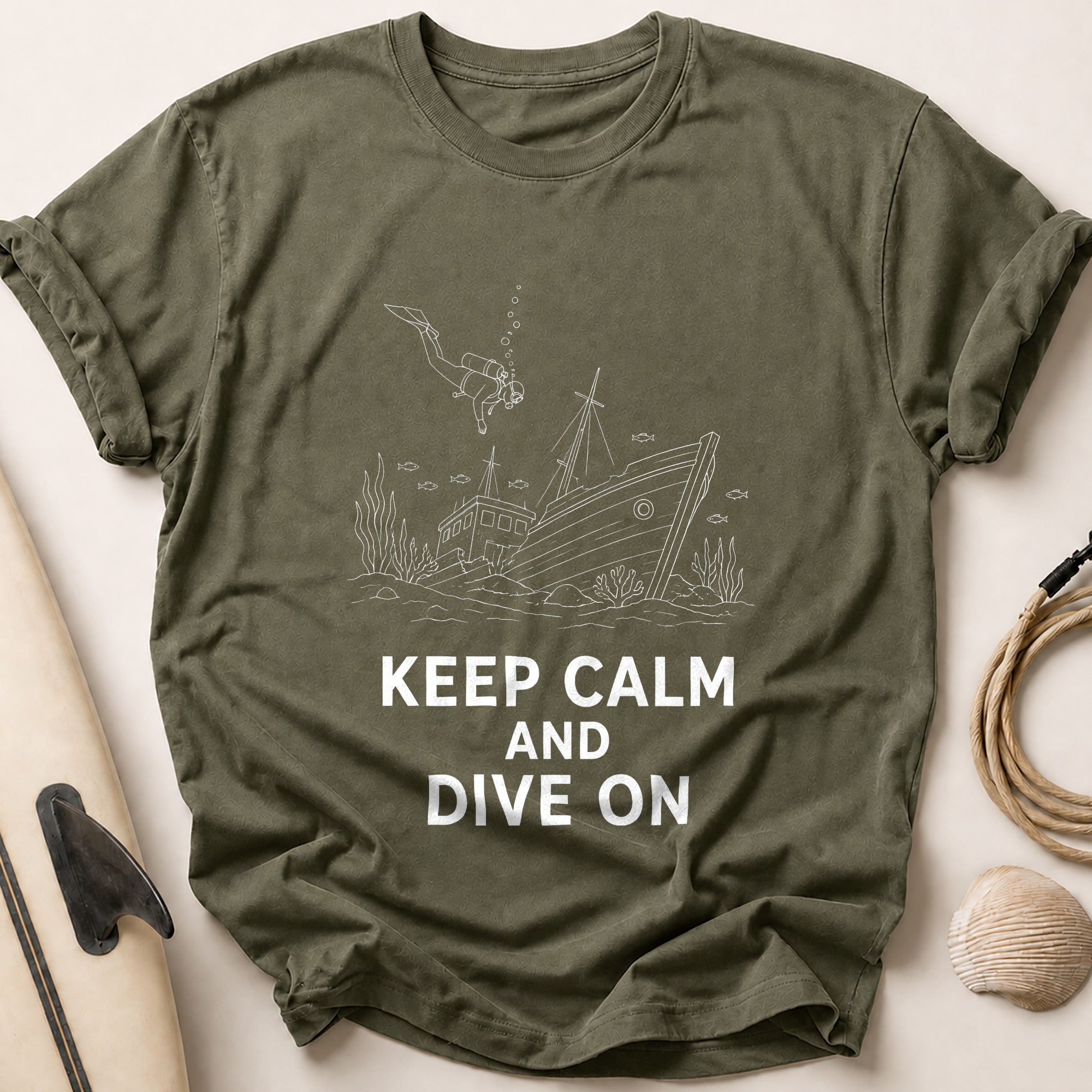 Keep Calm Dive On Tee - Olive