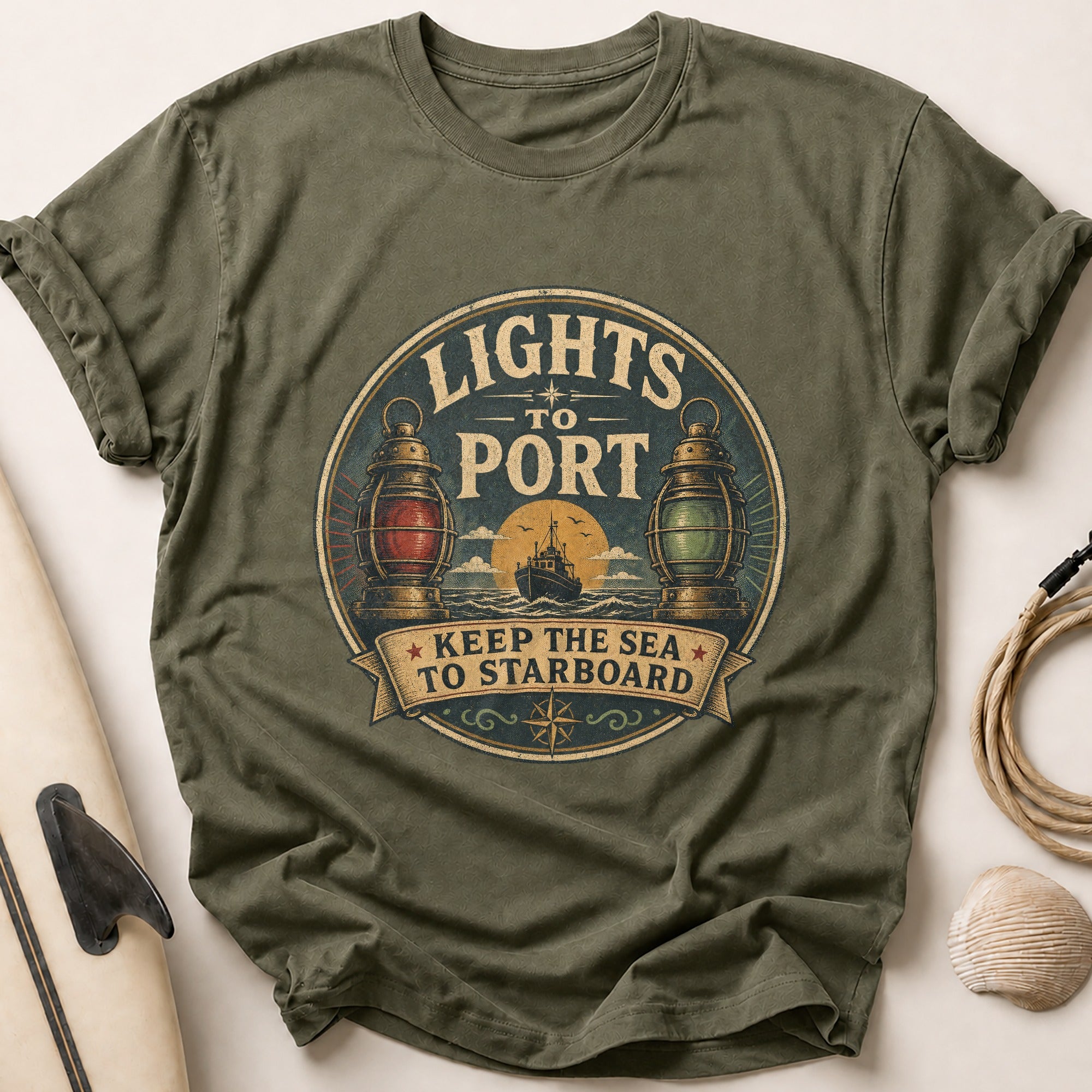 Lights To Port Tee - Olive