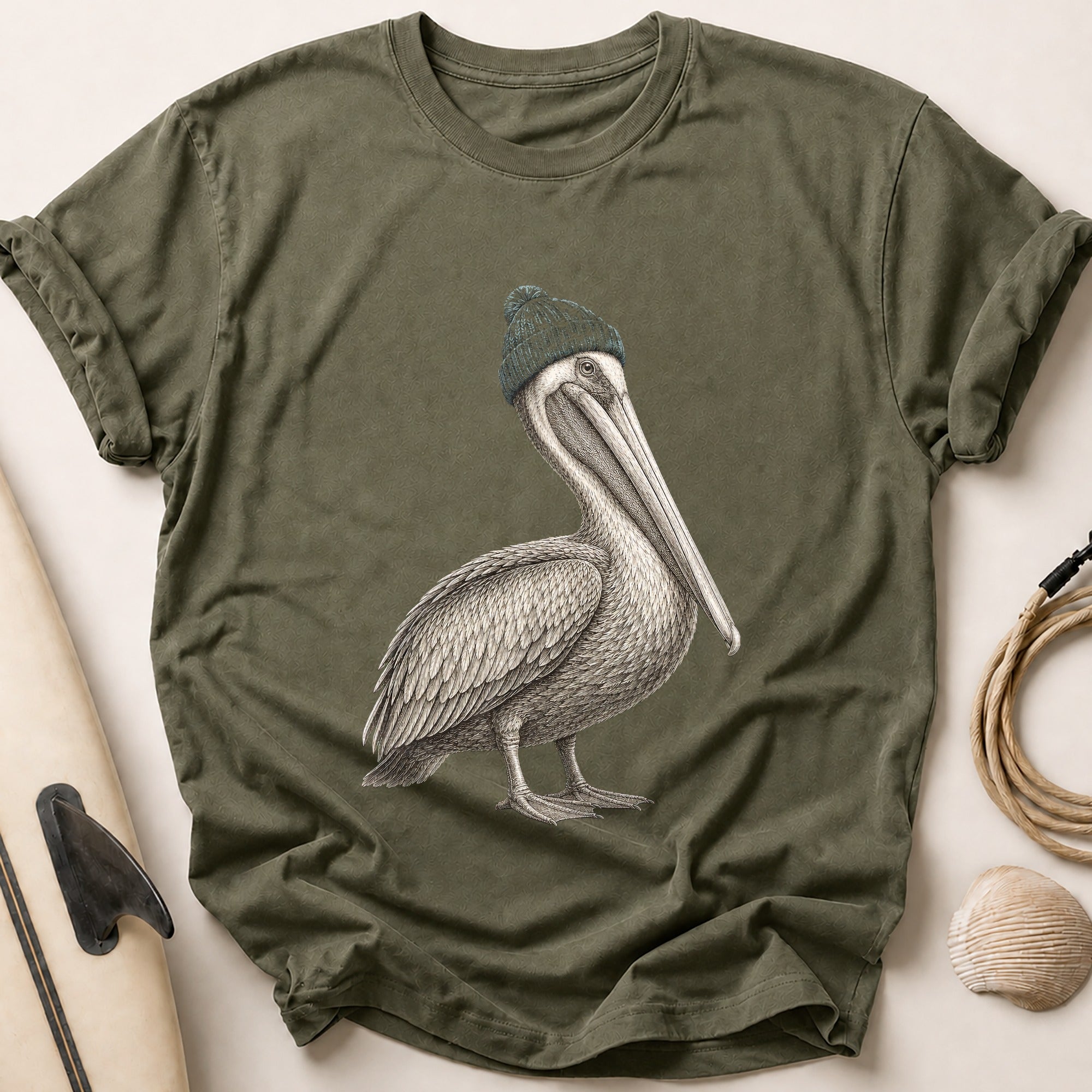 Pelican in Beanie Tee - Olive