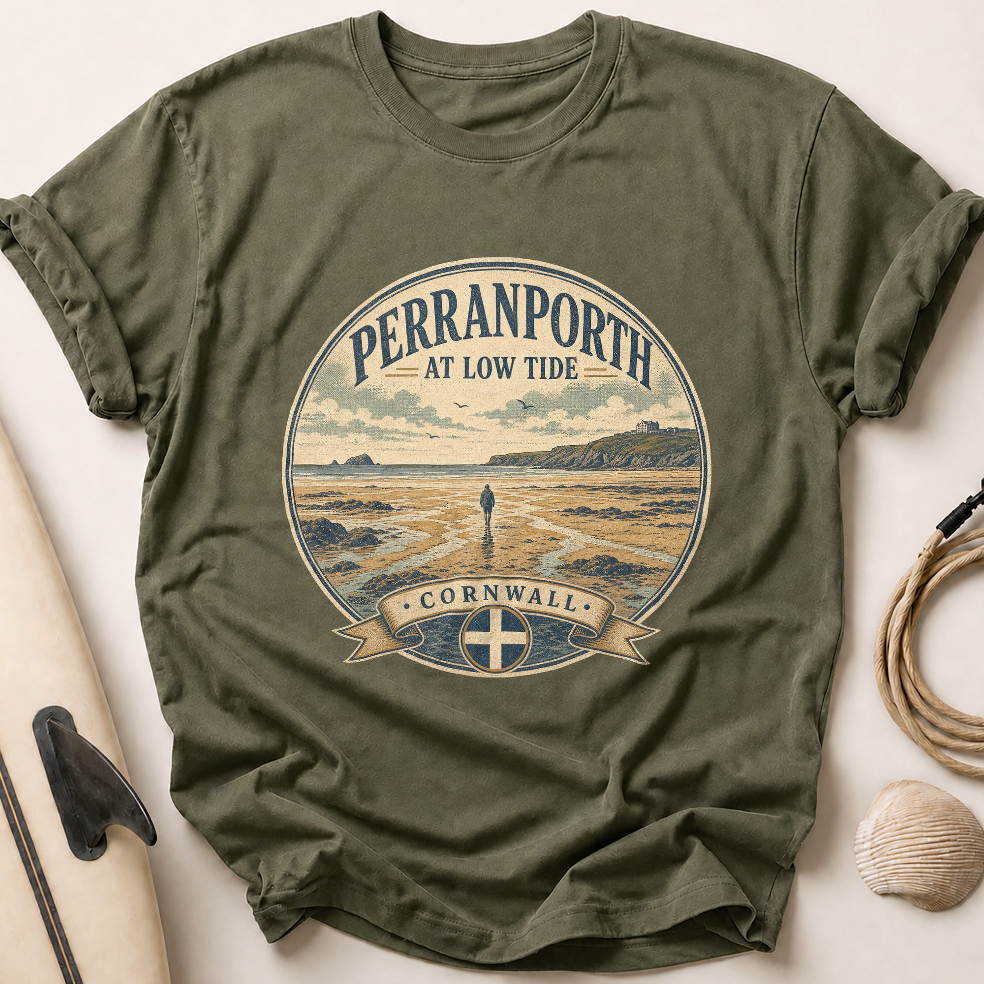 Perranporth Low Tide Tee - Olive