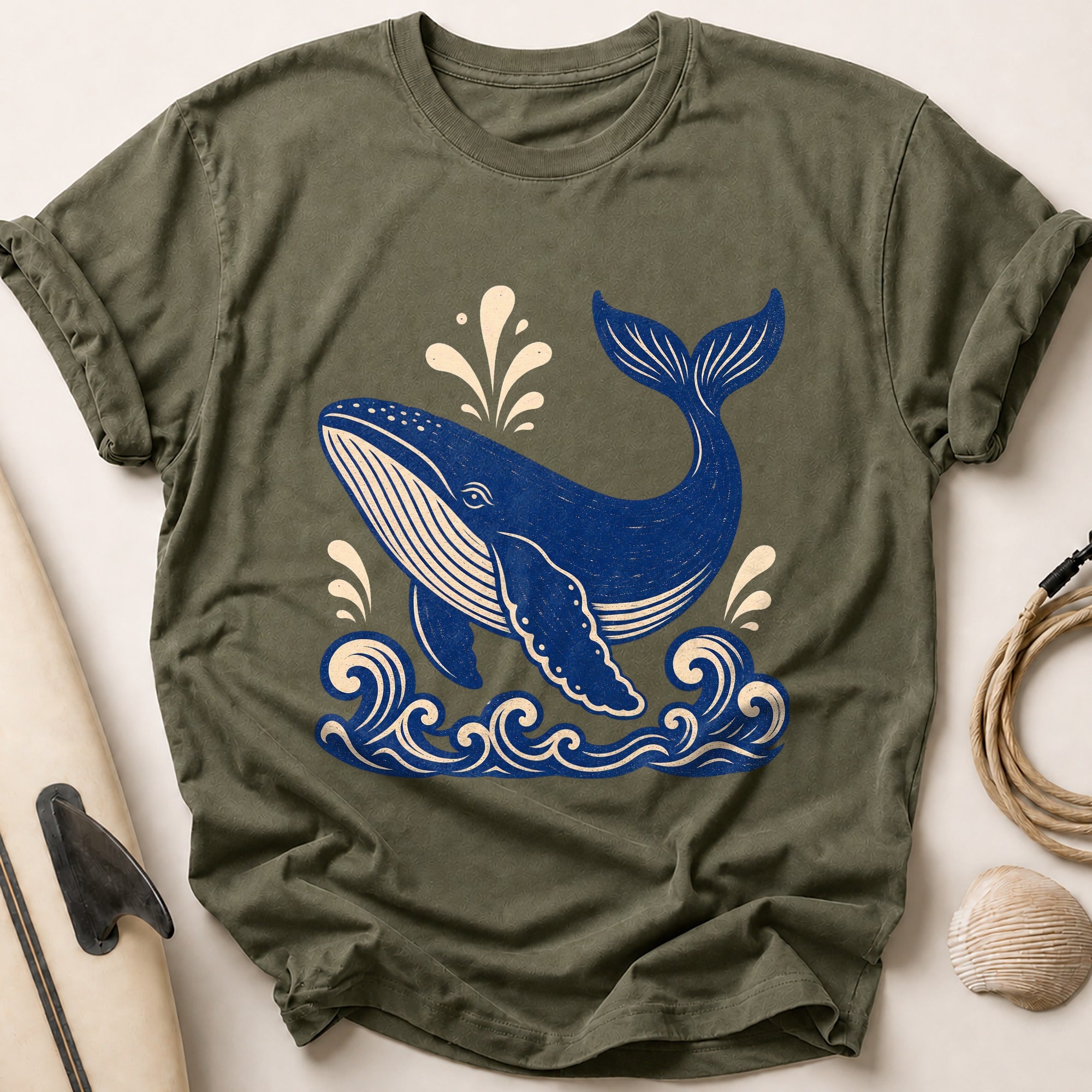 Spouting Whale Tee - Olive