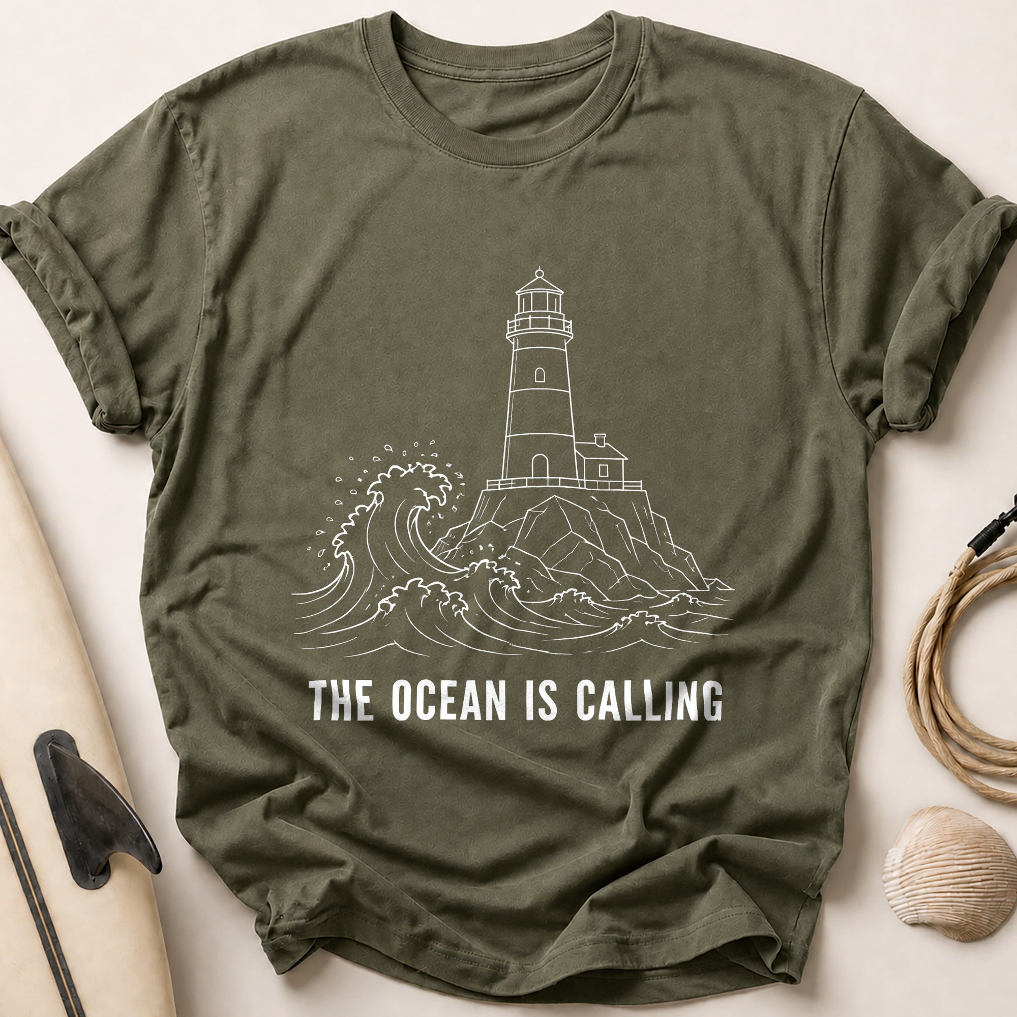 The Ocean Is Calling Tee - Olive