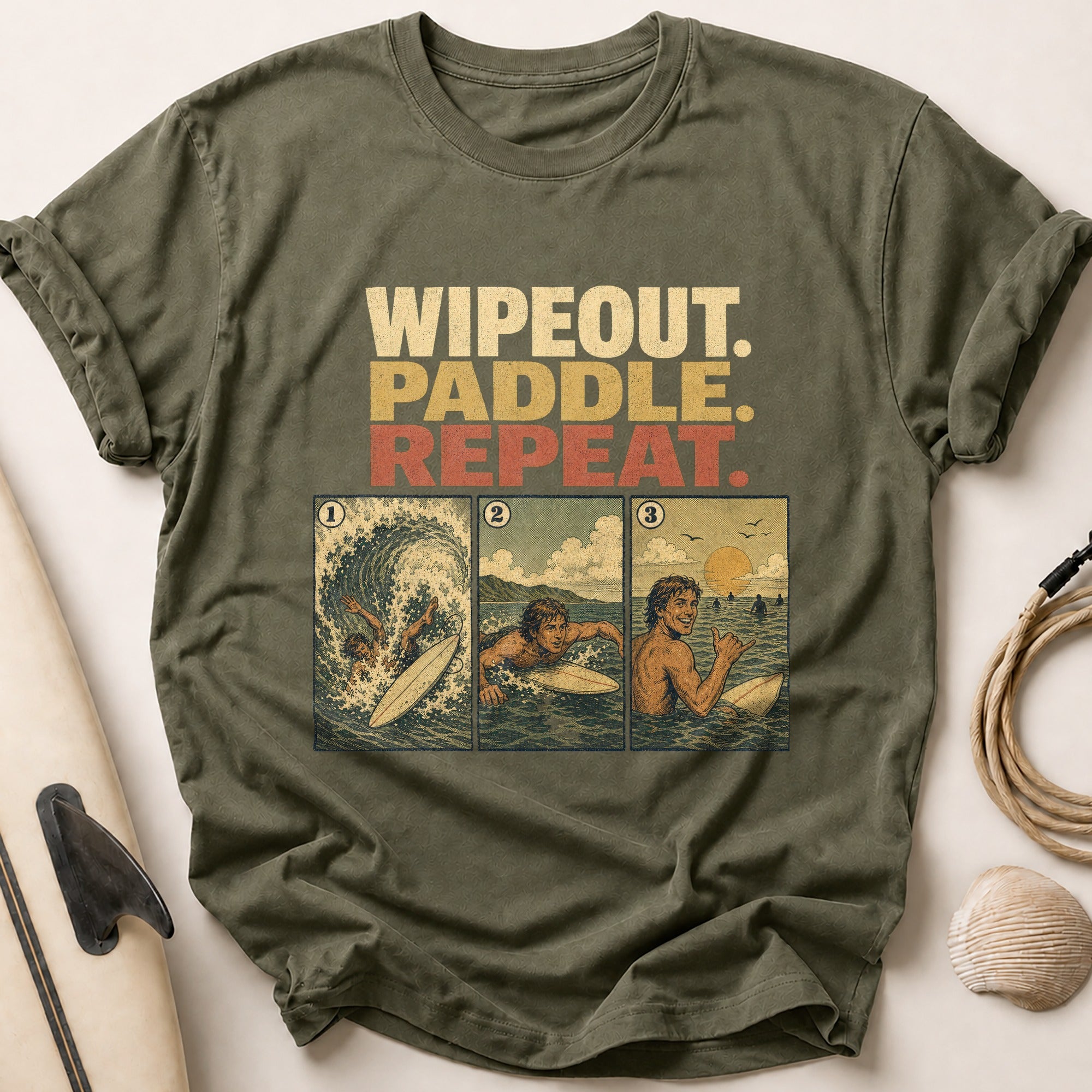 Wipeout Paddle Repeat Tee - Olive