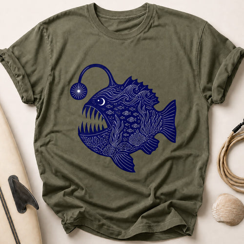 Anglerfish Deep Sea Ocean Creature Funny Tee - Olive