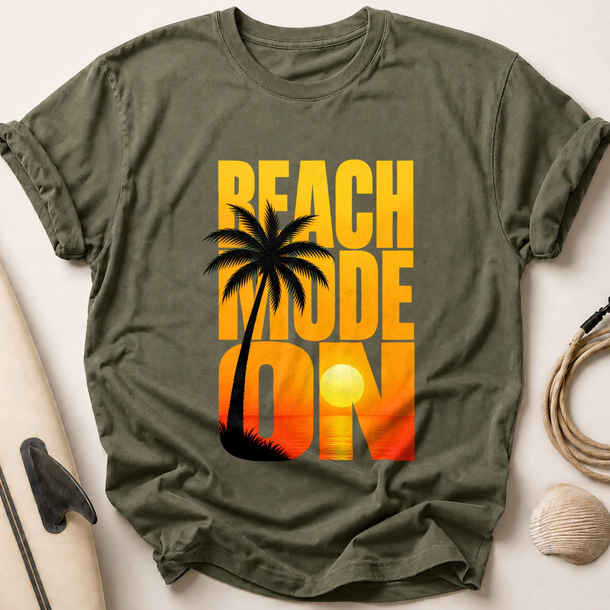 Beach Mode on Tropical Palm Summer Tee - Olive