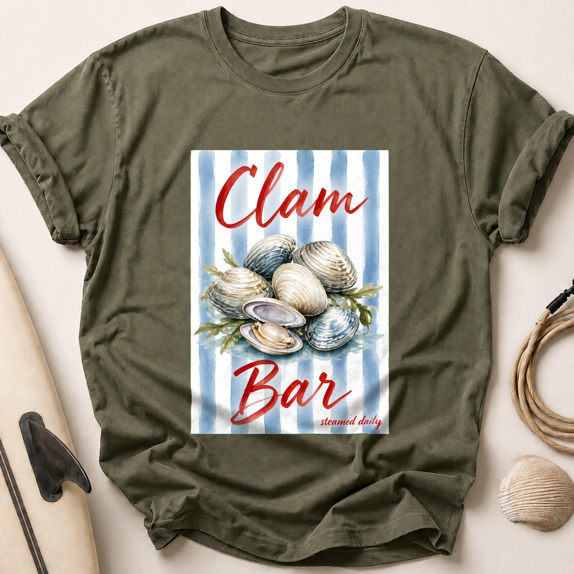Clam Bar Steamed Seafood Casual Tee - Olive