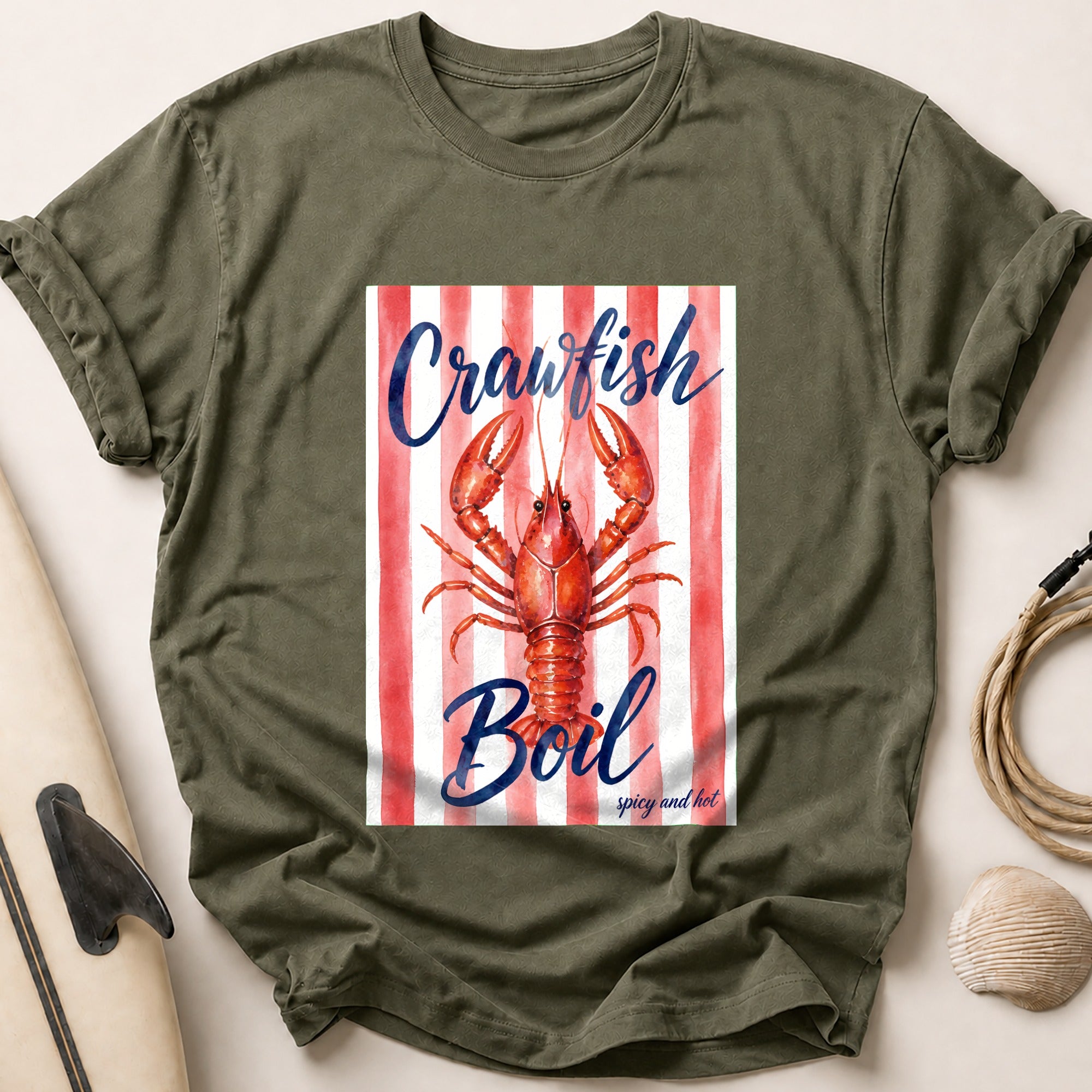 Crawfish Boil Spicy Hot Seafood Funny Tee - Olive