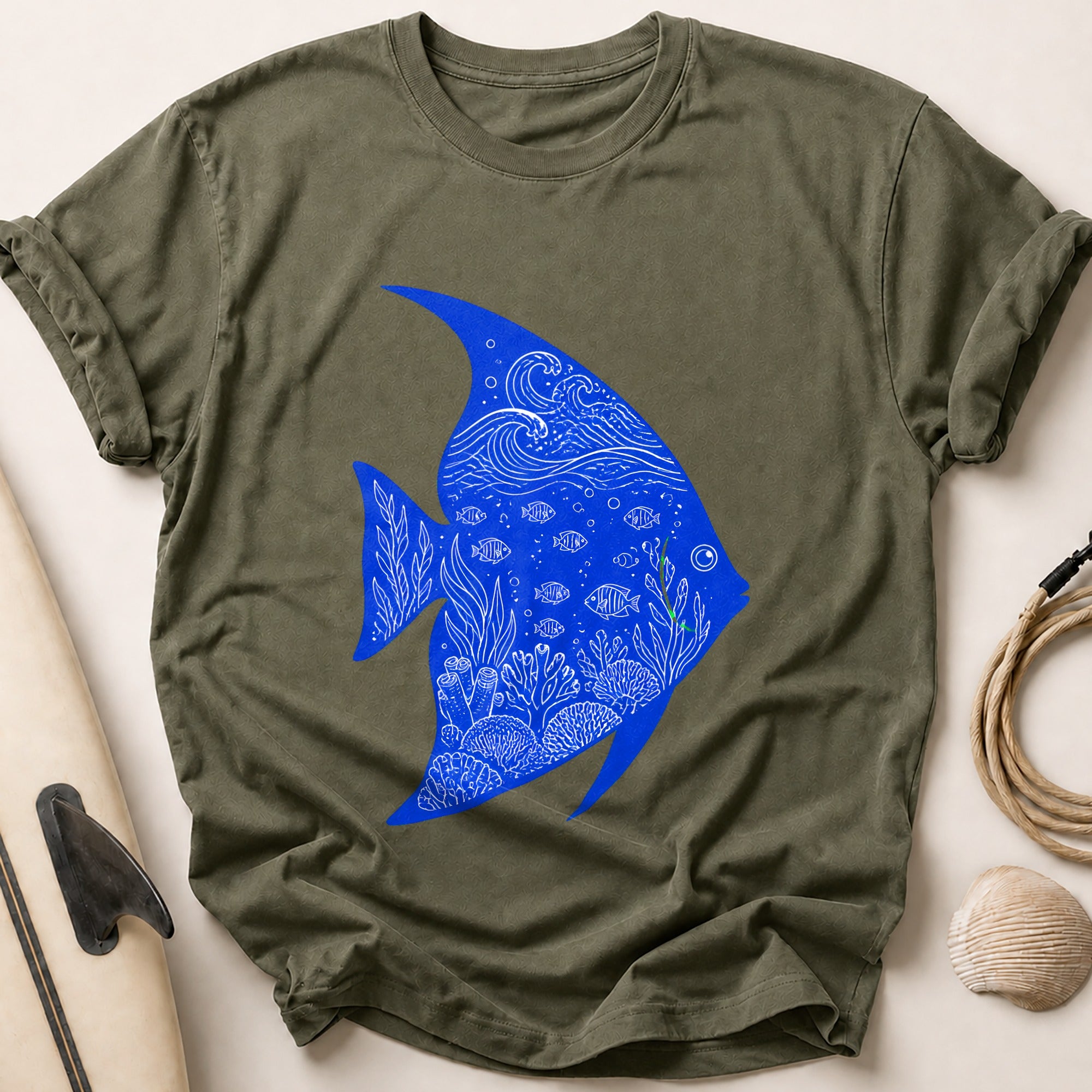 Fish Ocean Aquarium Underwater Tee - Olive
