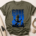 Gone Fishing Anchor Waves Nautical Tee - Olive