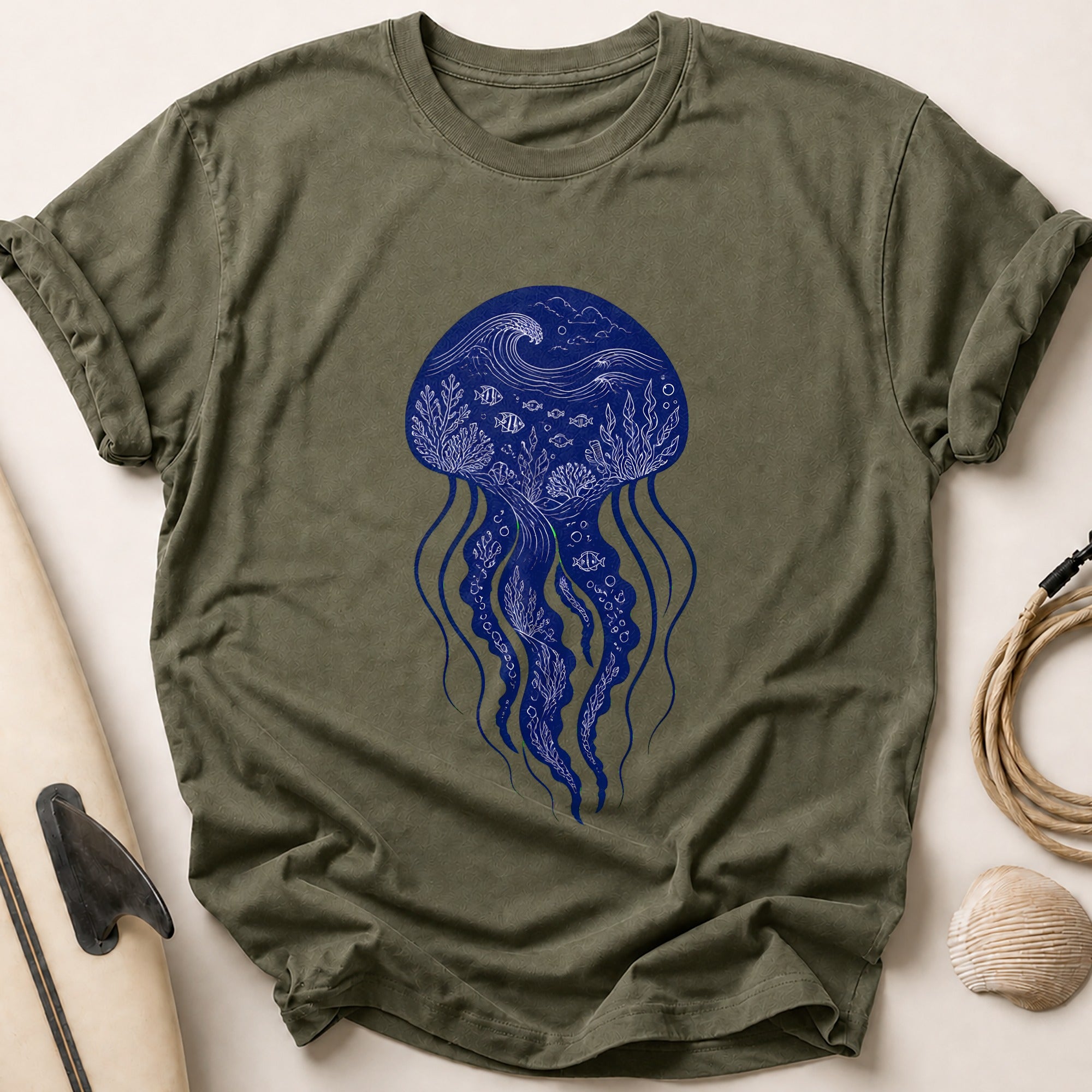 Jellyfish Ocean Marine Tee - Olive