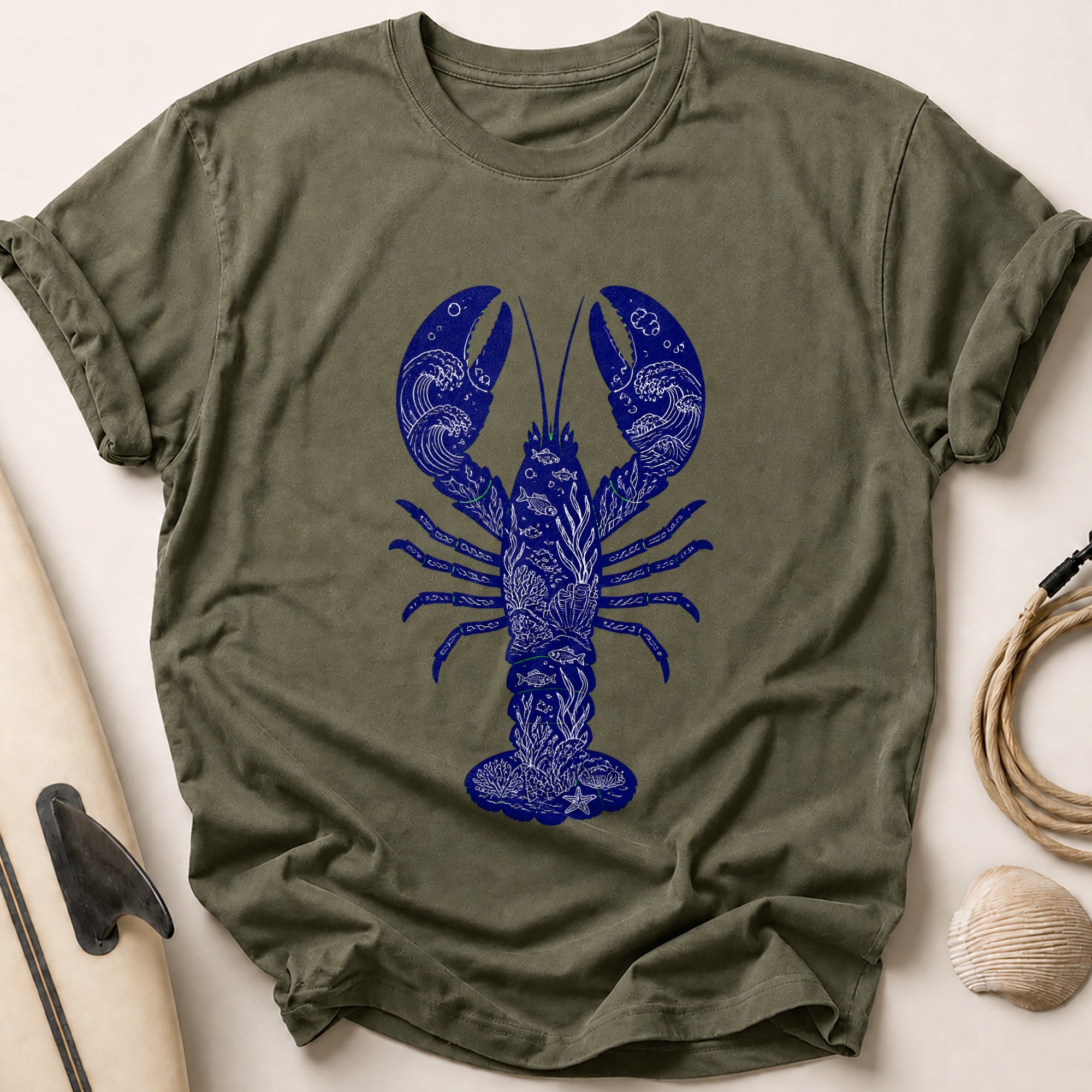 Lobster Ocean Seafood Creature Tee - Olive