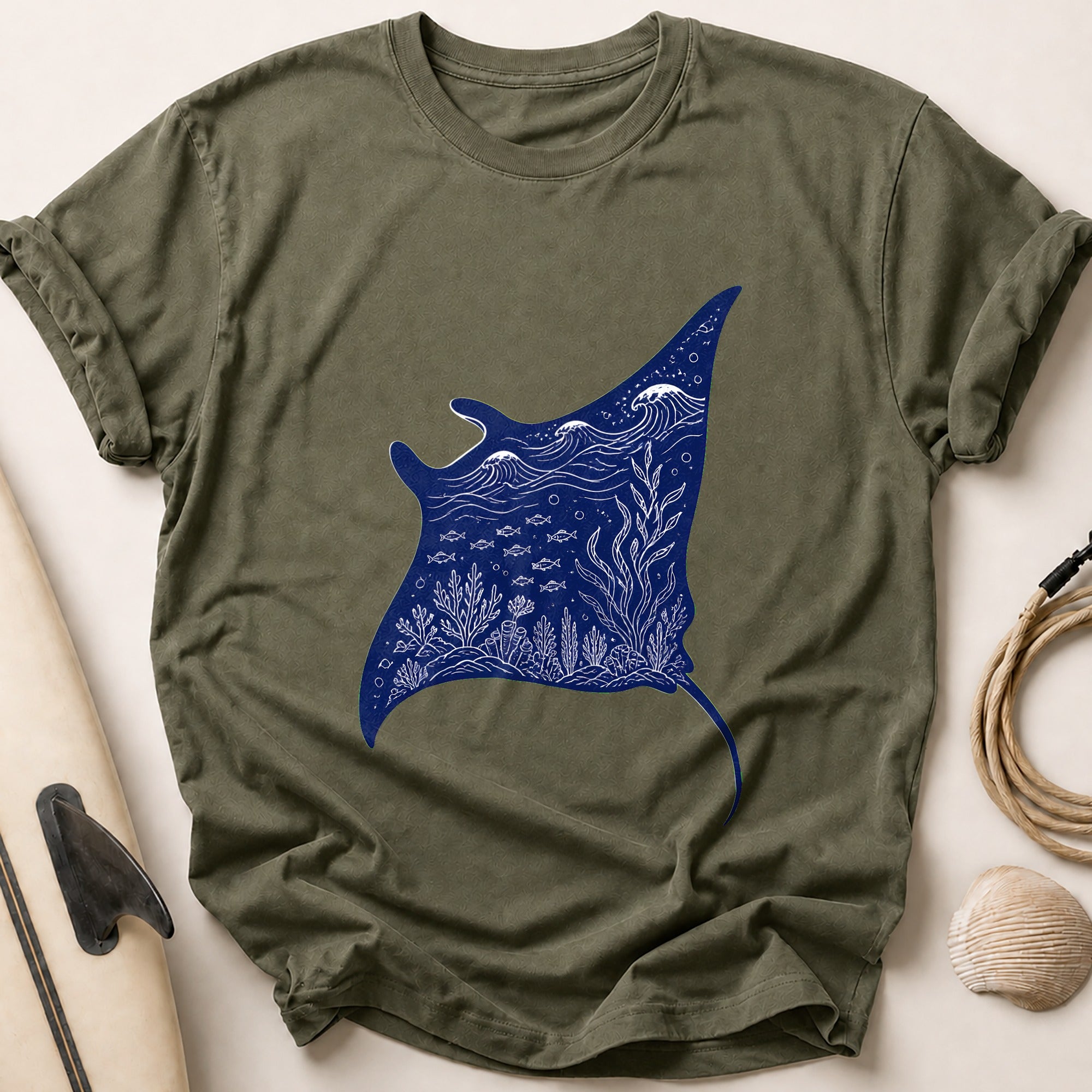 Manta Ray Ocean Marine Wildlife Tee - Olive