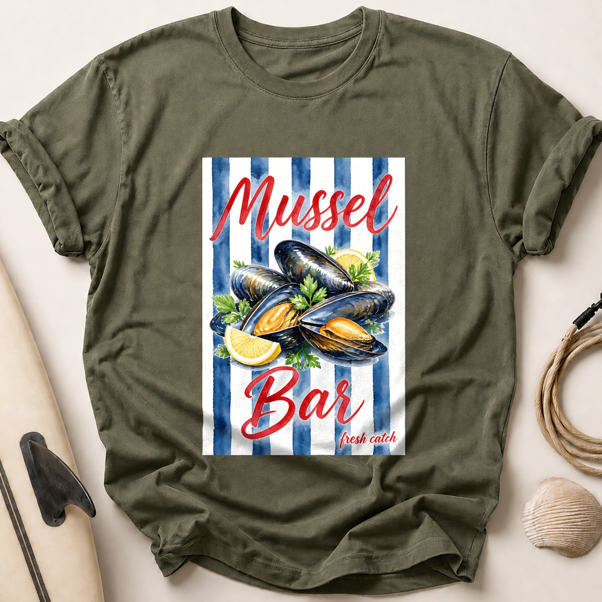 Mussel Bar Fresh Catch Seafood Restaurant Tee - Olive