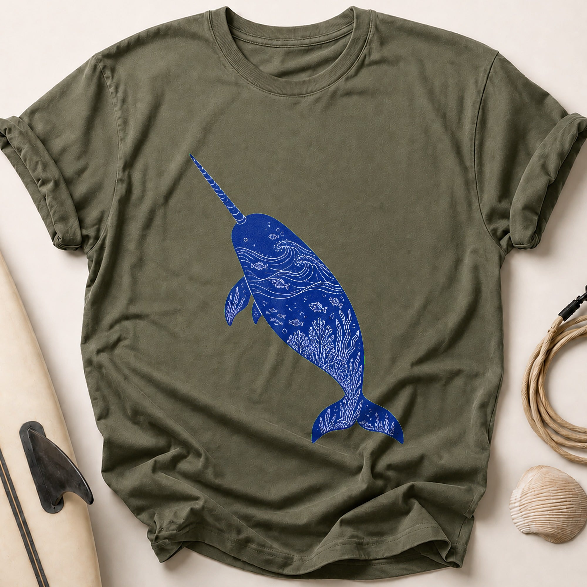Narwhal Ocean Marine Wildlife Tee - Olive