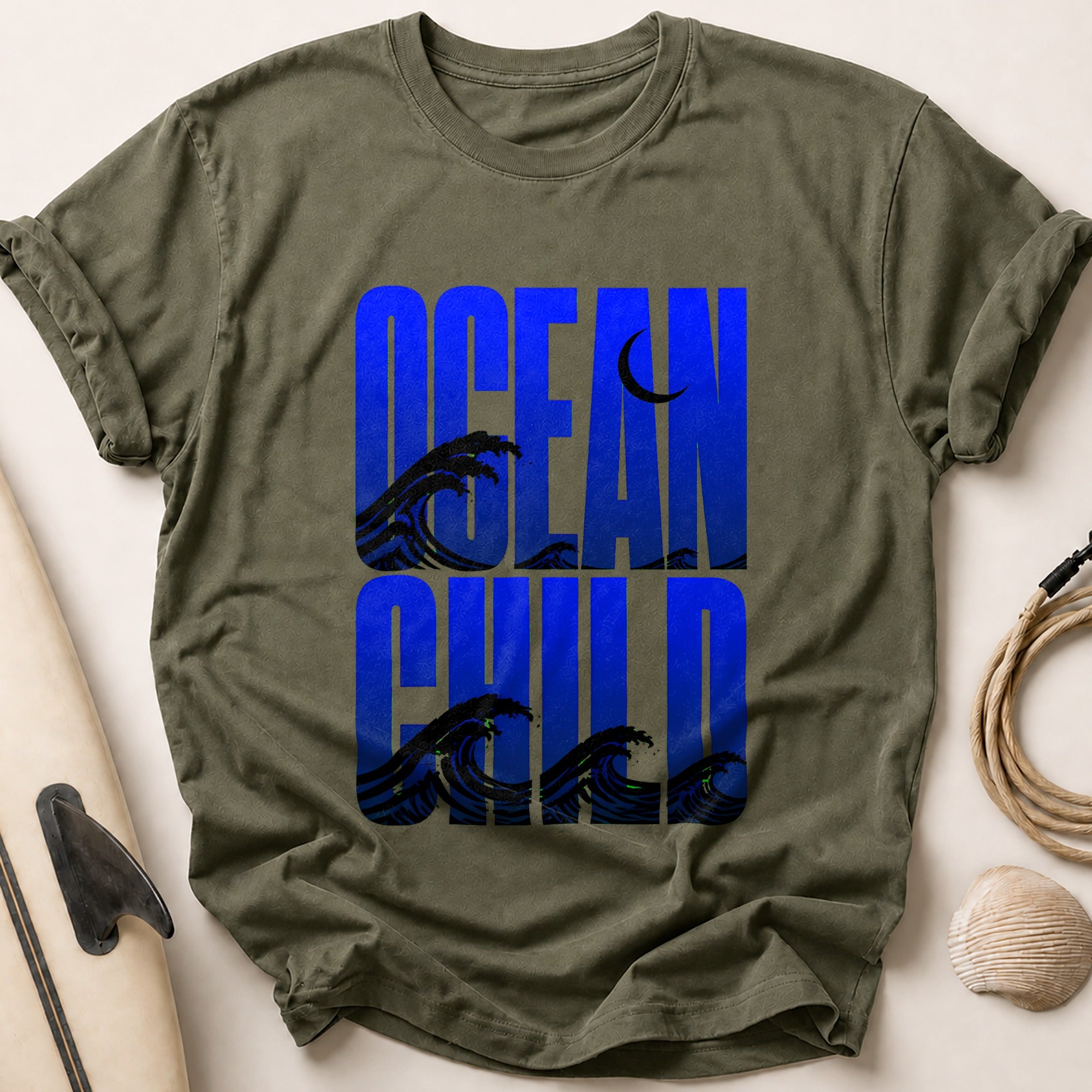 Ocean Child Waves Surfer Tee - Olive