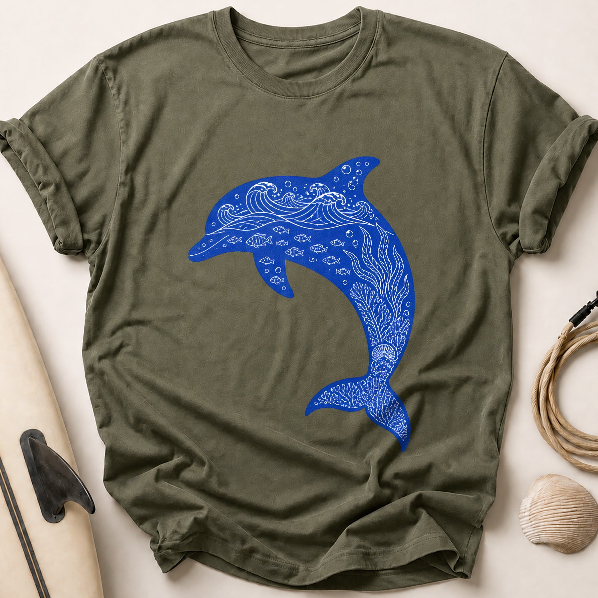 Ocean Whale Marine Animal Bright Tee - Olive