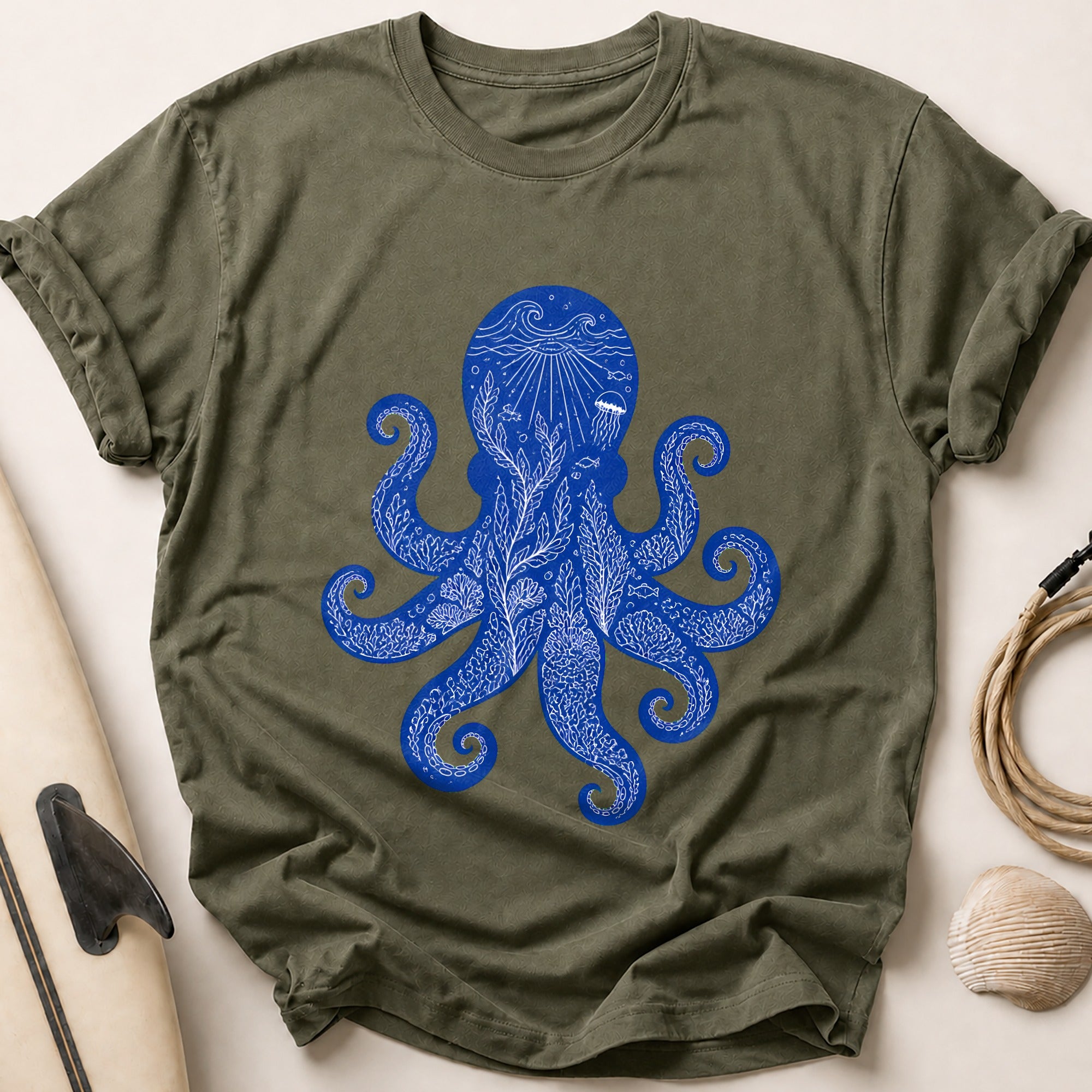 Octopus Sea Creature Marine Tee - Olive