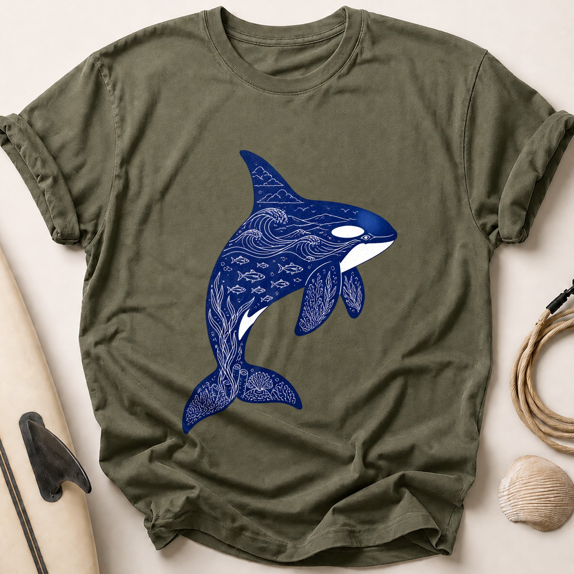 Orca Whale Ocean Marine Wildlife Tee - Olive