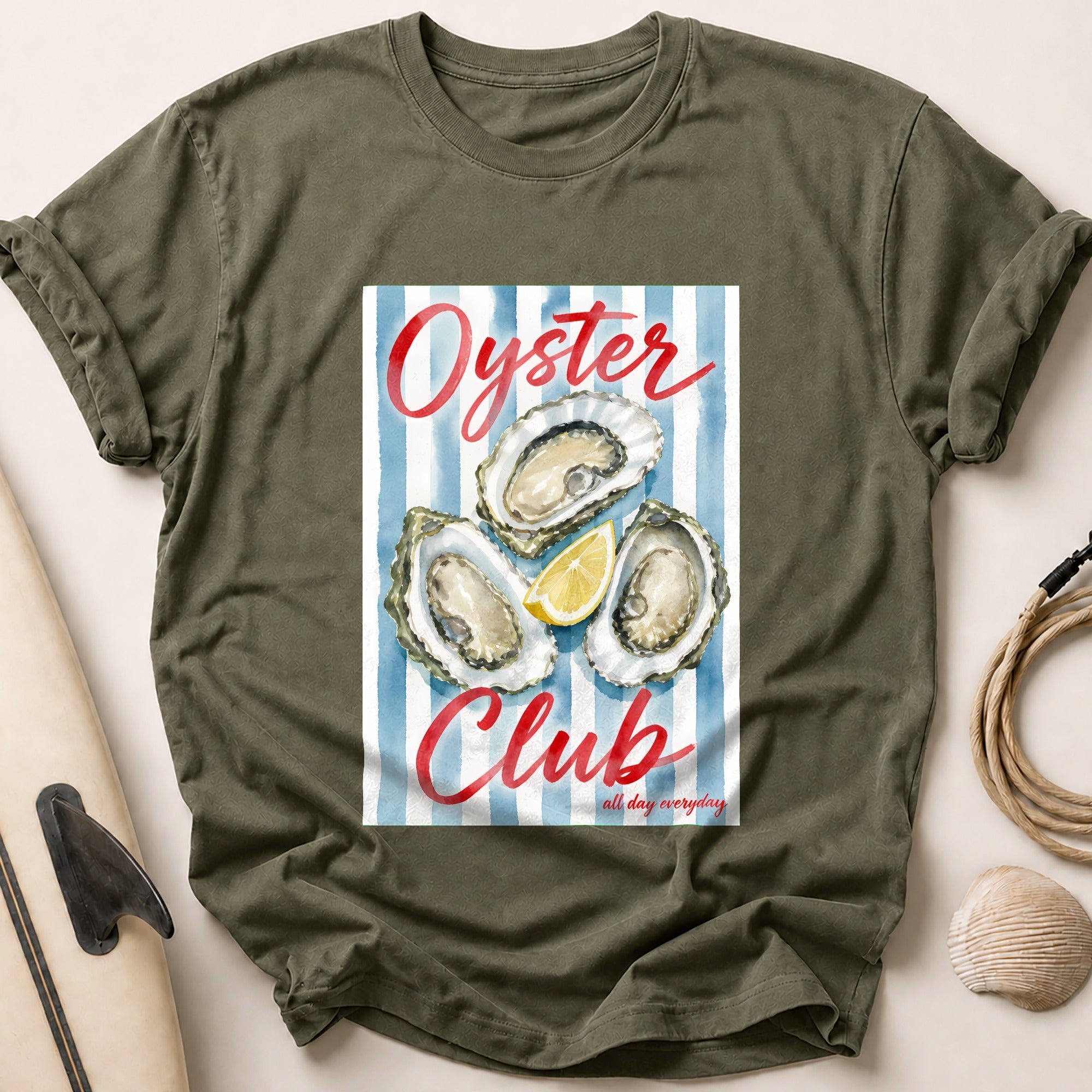 Oyster Club All Day Everyday Seafood Restaurant Tee - Olive