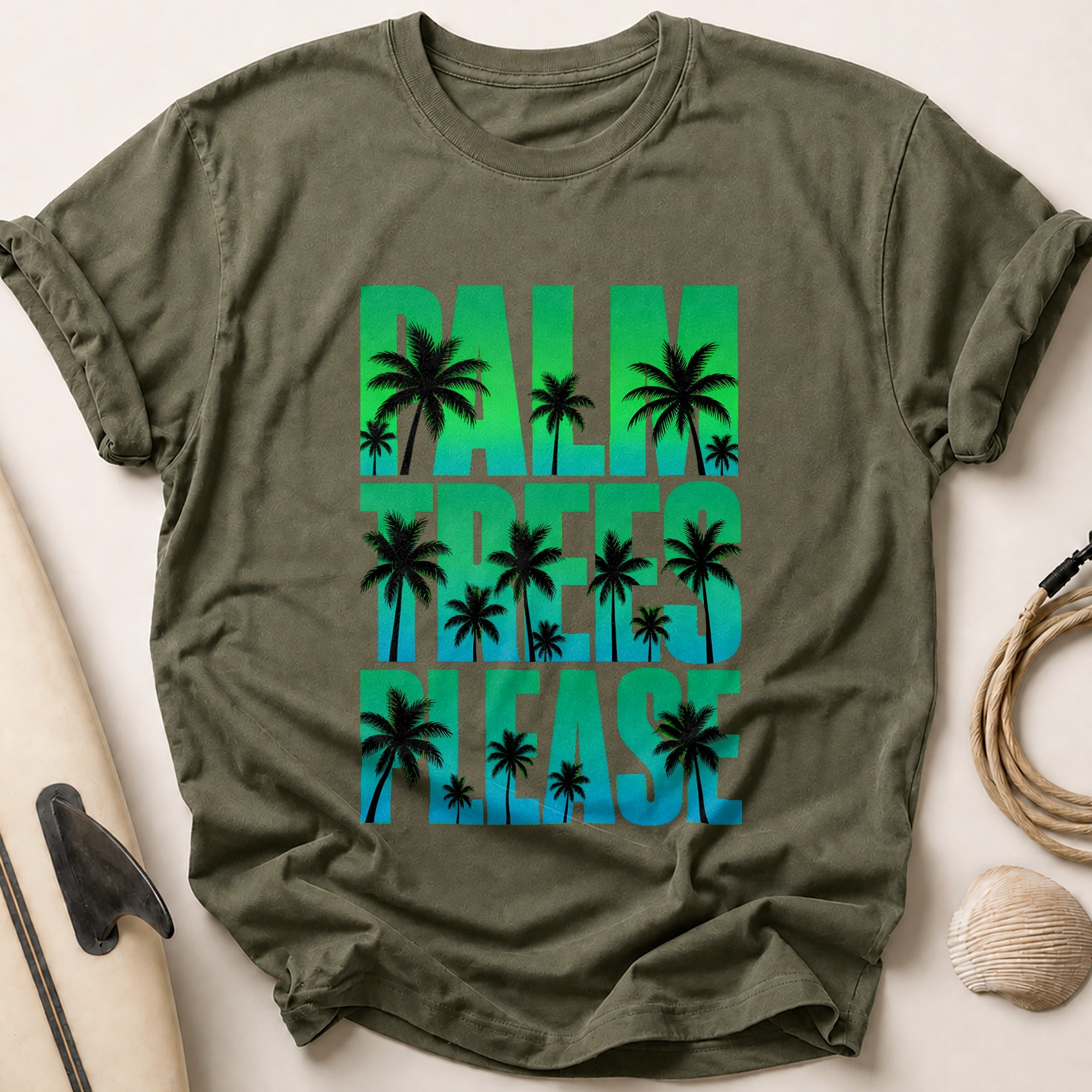 Palm Island Vibes Tropical Summer Funny Tee - Olive