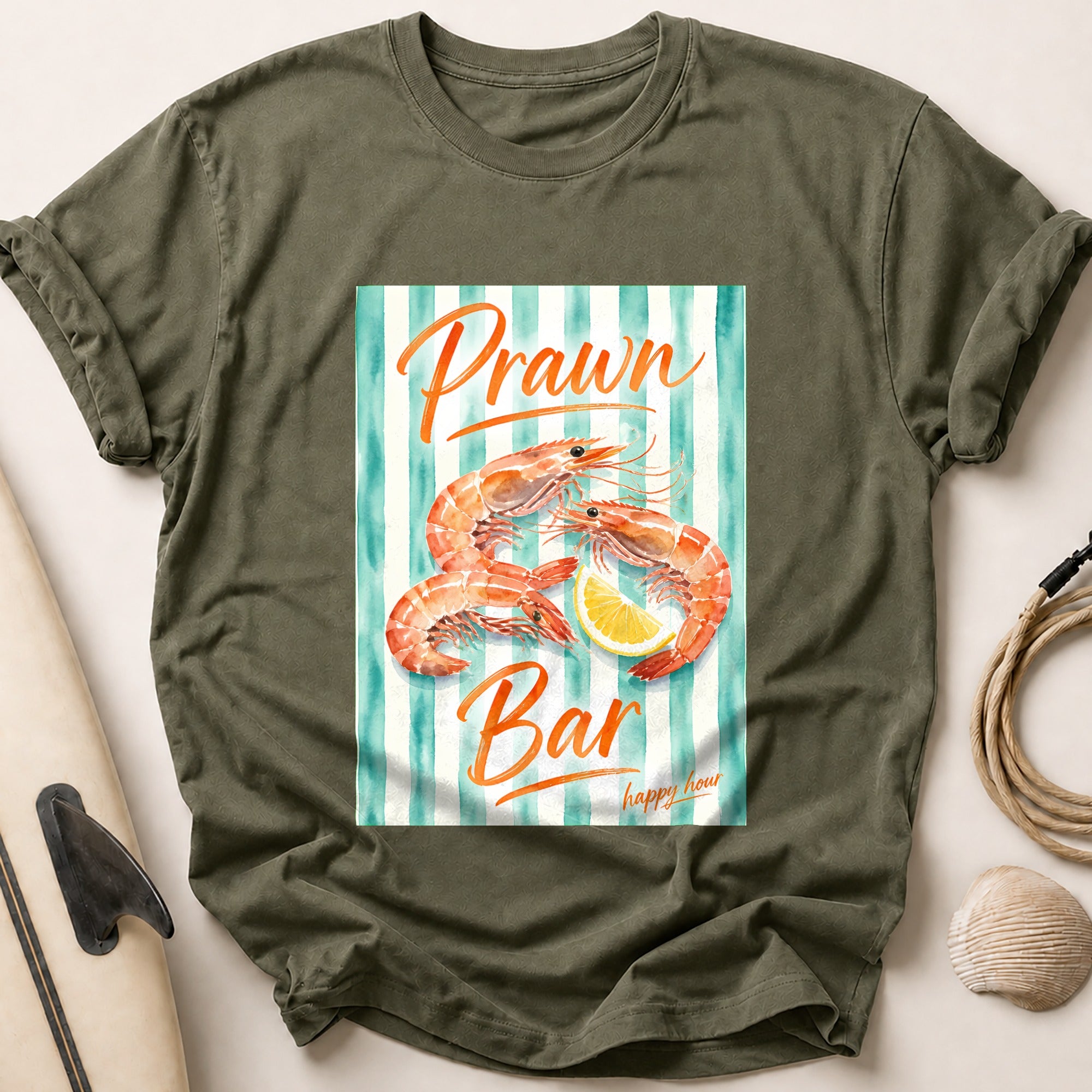Prawn Bar Happy Hour Seafood Restaurant Tee - Olive