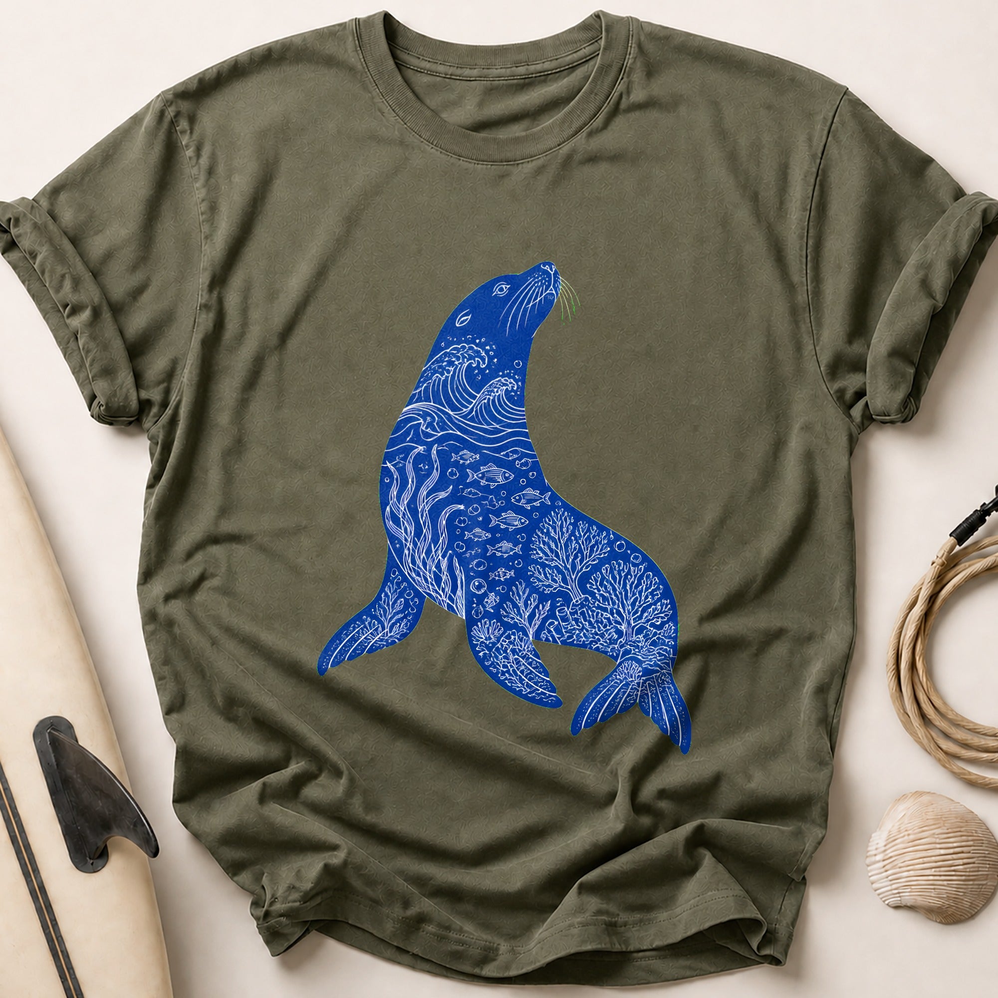 Seal Ocean Marine Wildlife Tee - Olive
