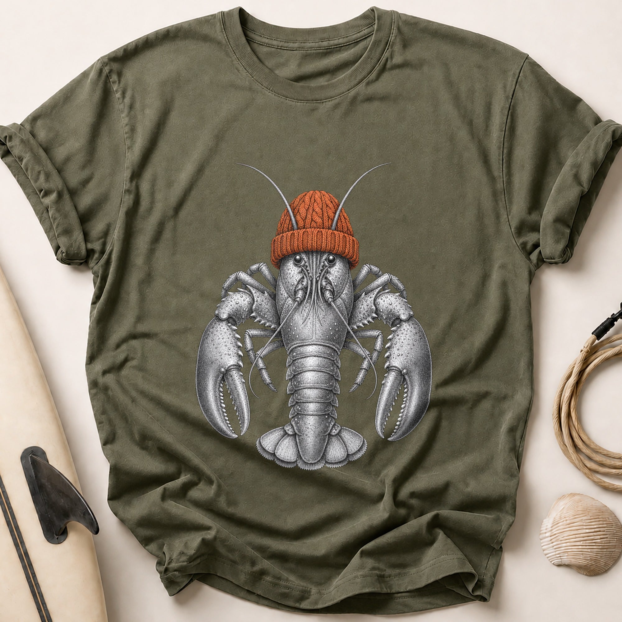 Bobble Hat Lobster Tee - Olive
