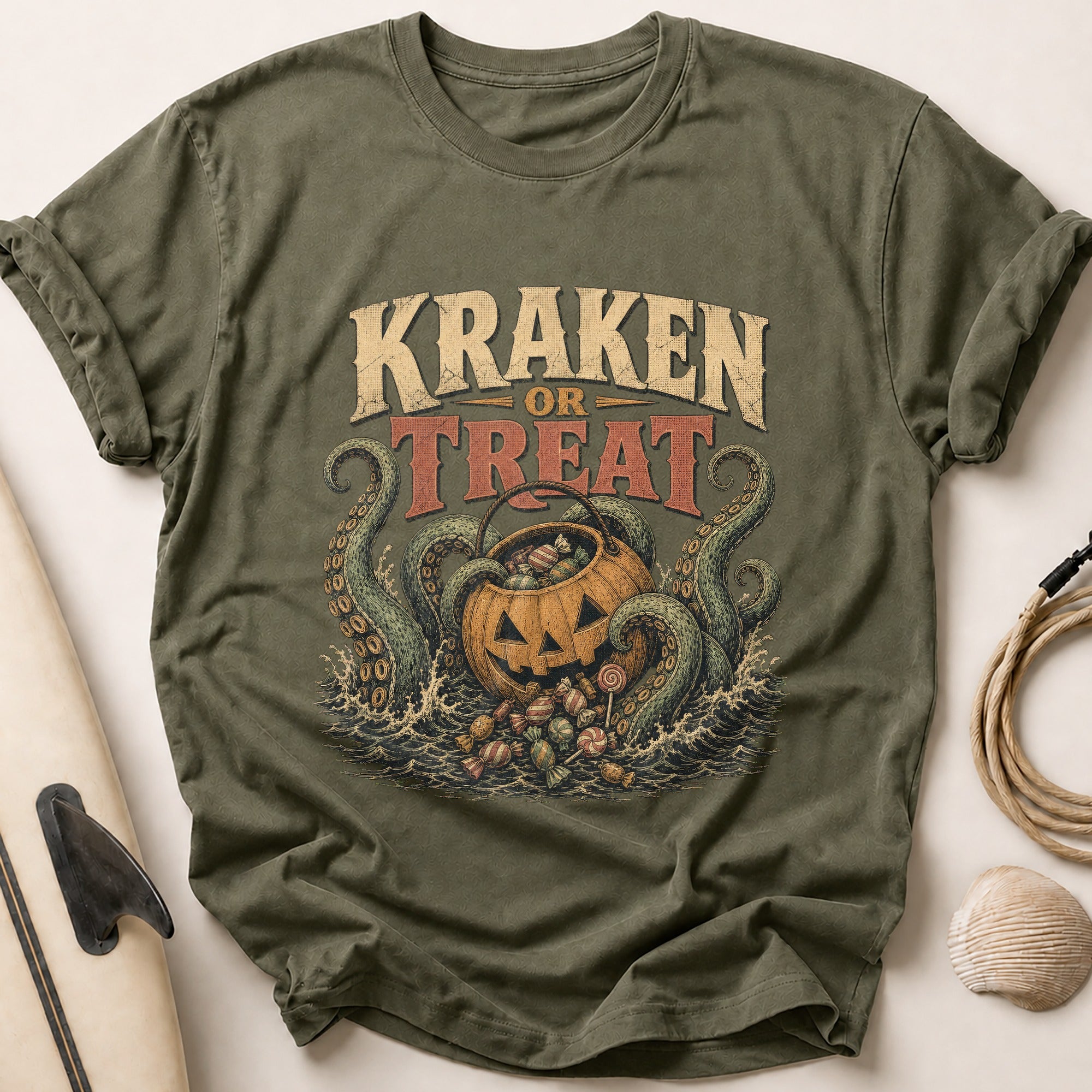 KRAKEN OR TREAT Tee - Olive