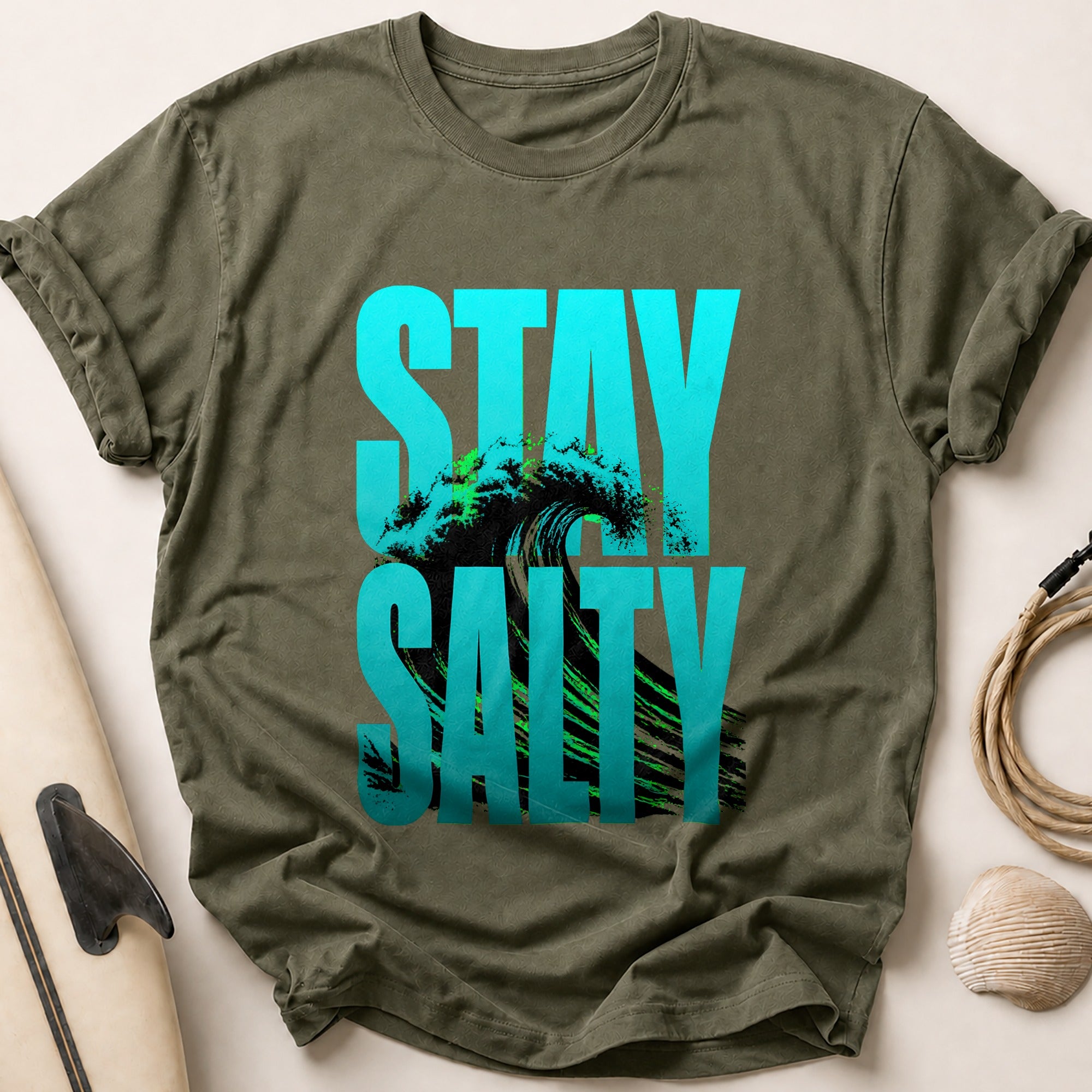 Stay Salty Surfer Ocean Tee - Olive