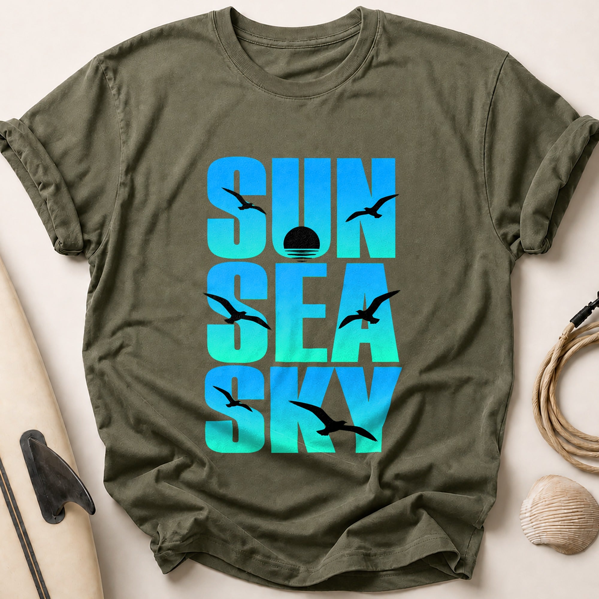 Sun Sea Sky Swimmers Funny Tee - Olive