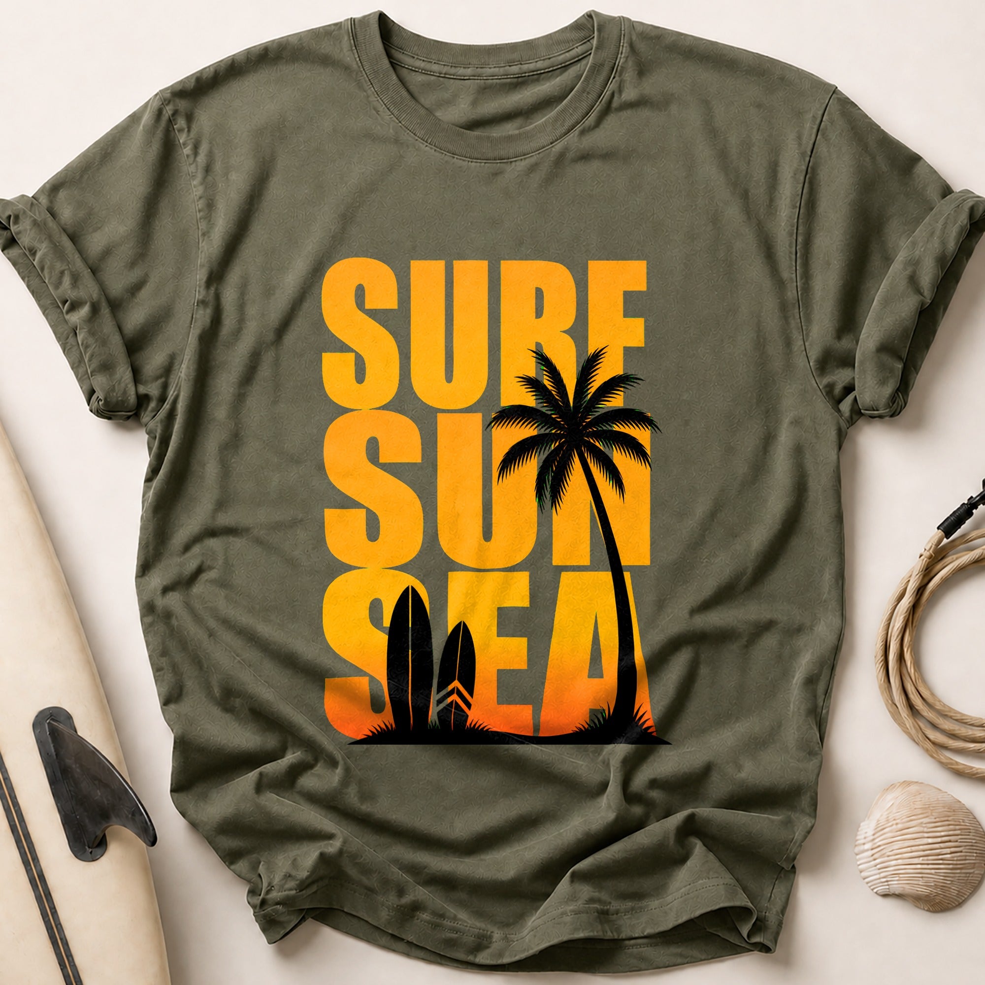 Surf Sun Sea Beach Tropical Tee - Olive
