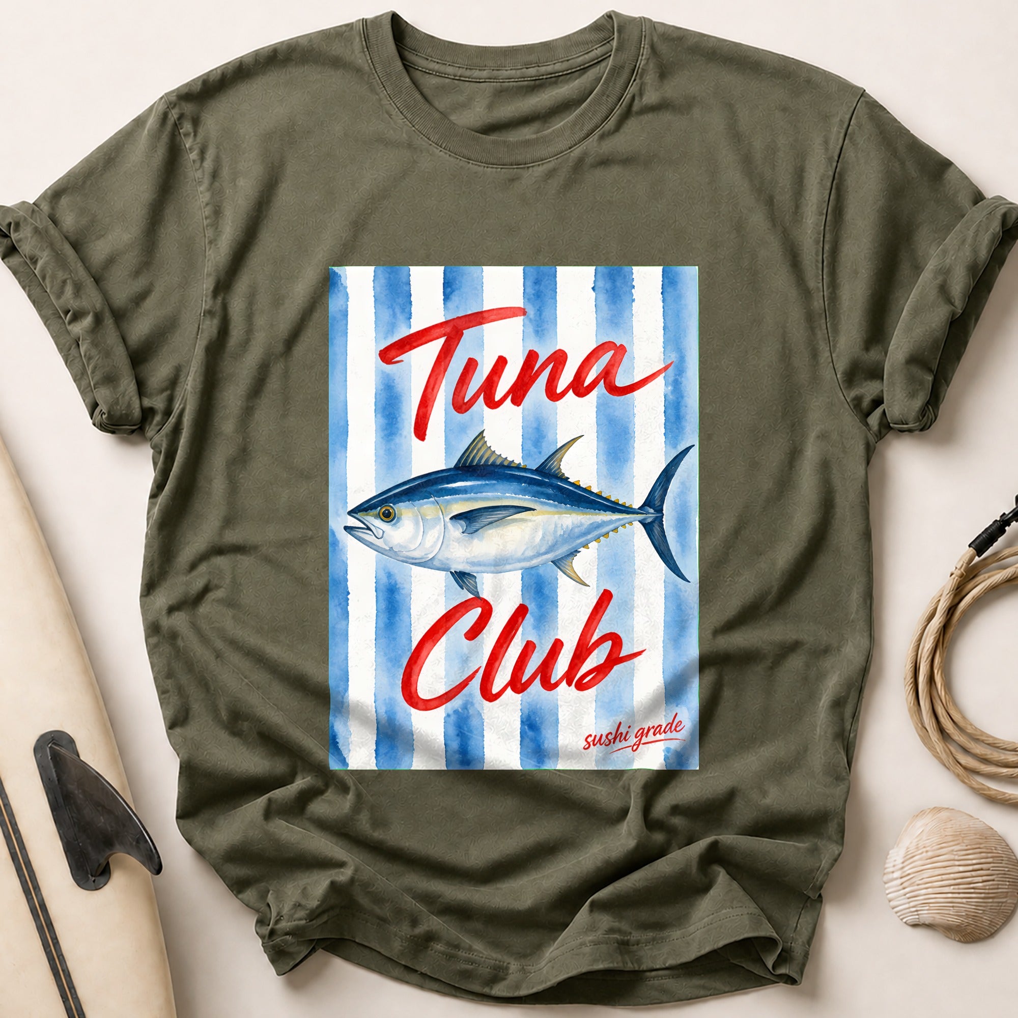 Tuna Club Sushi Grade Fishing Seafood Tee - Olive