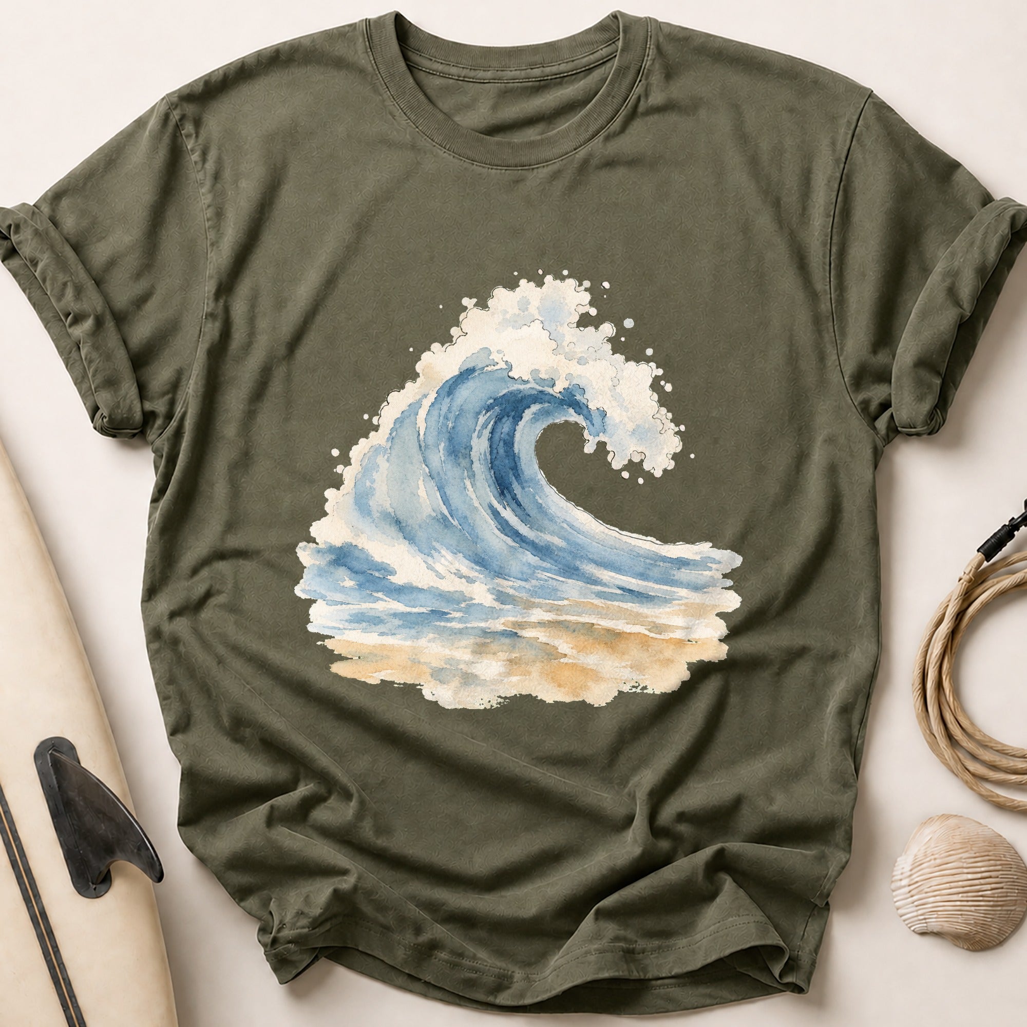 Watercolour Lone Wave Tee - Olive