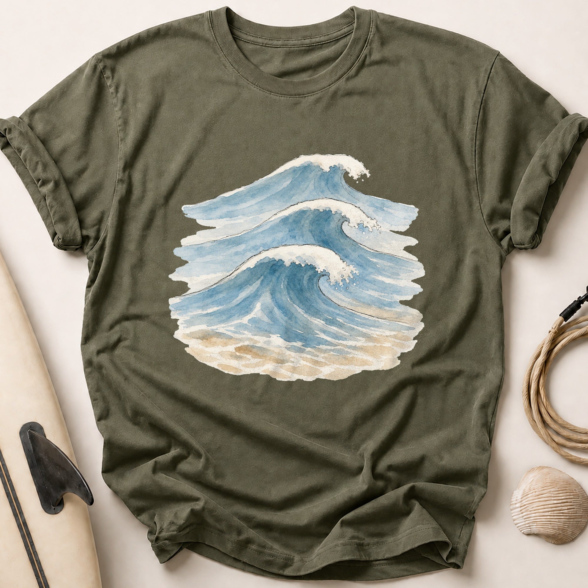 Watercolour Rolling Swell Tee - Olive