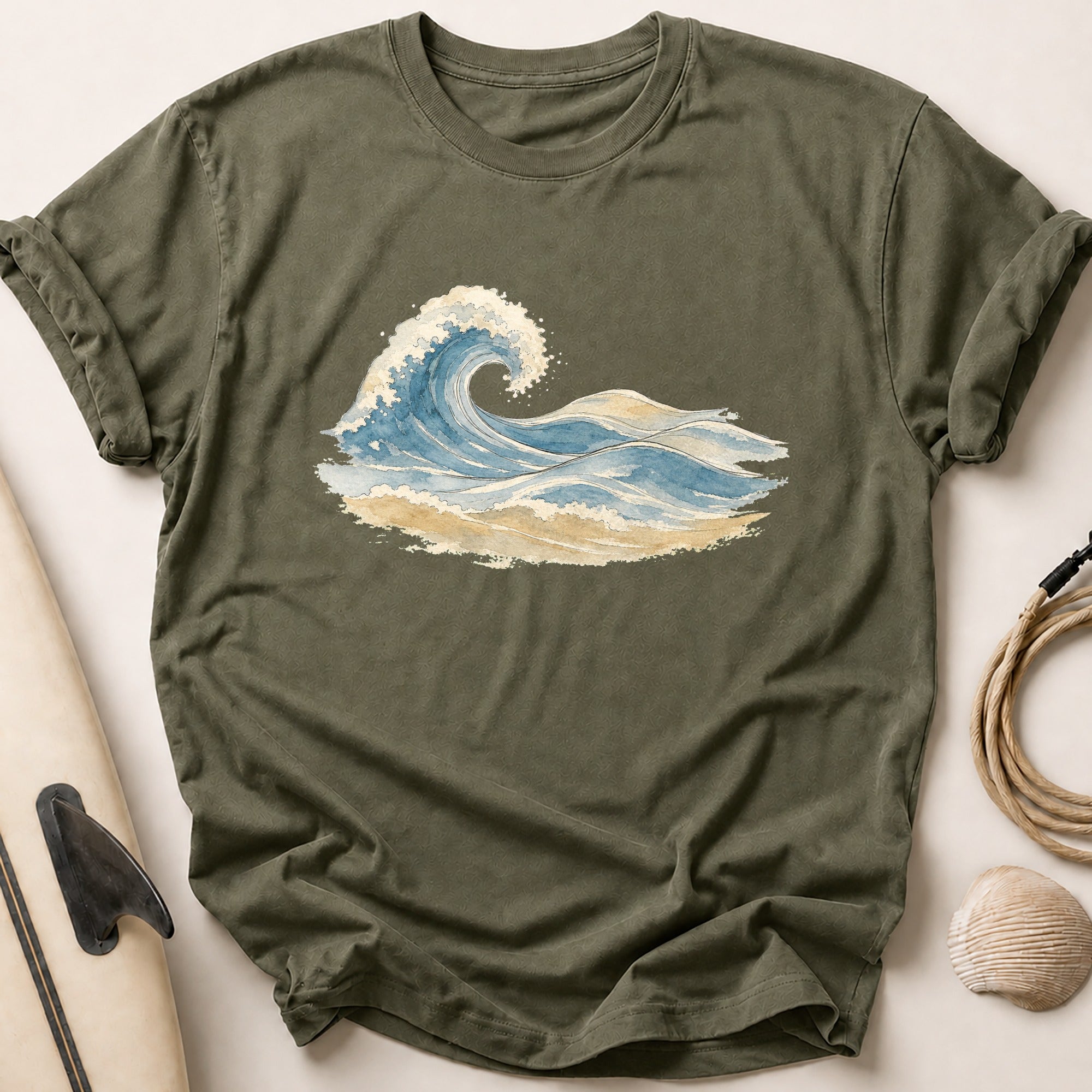 Watercolour Wave Pastel Tee - Olive