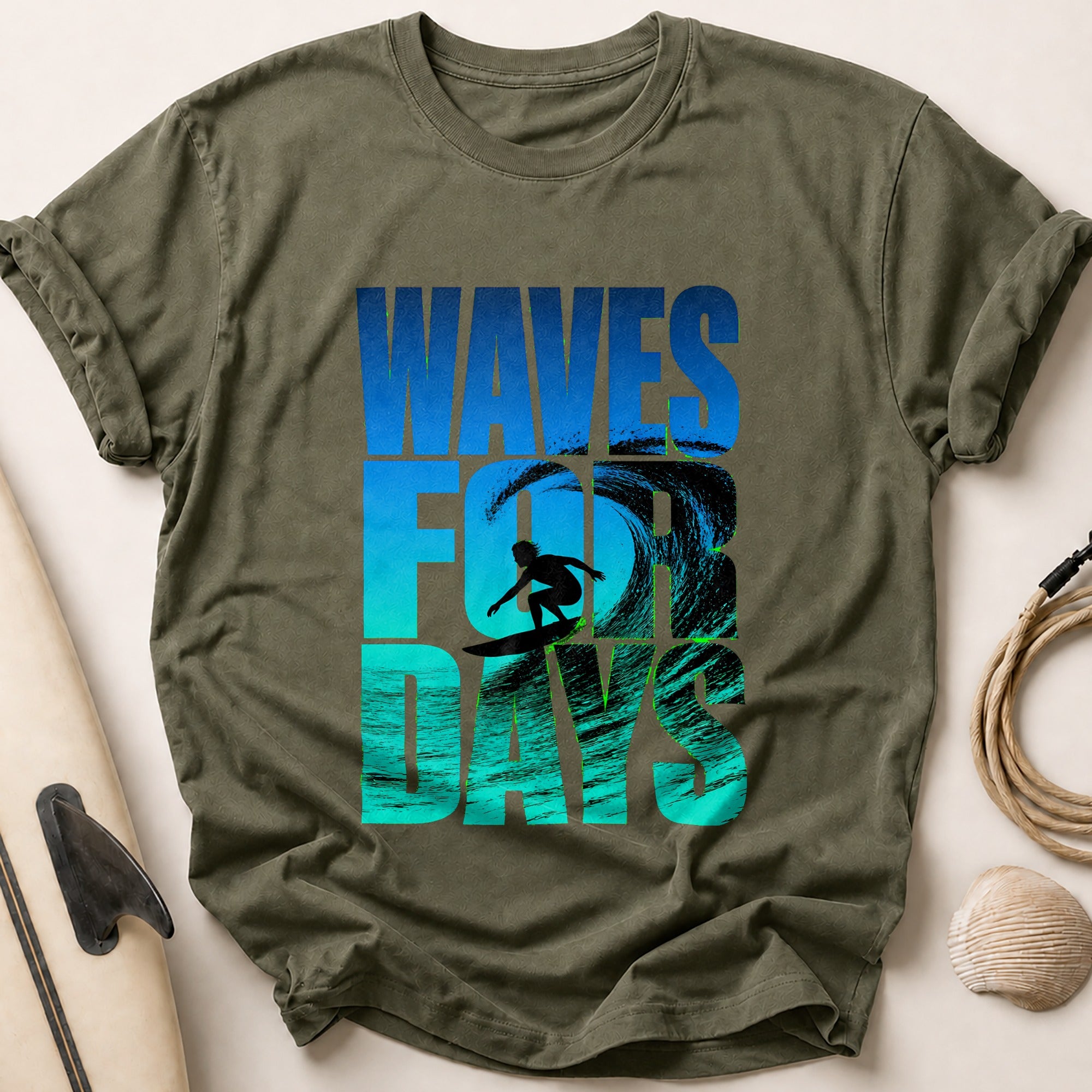 Waves for Days Surfer Tee - Olive