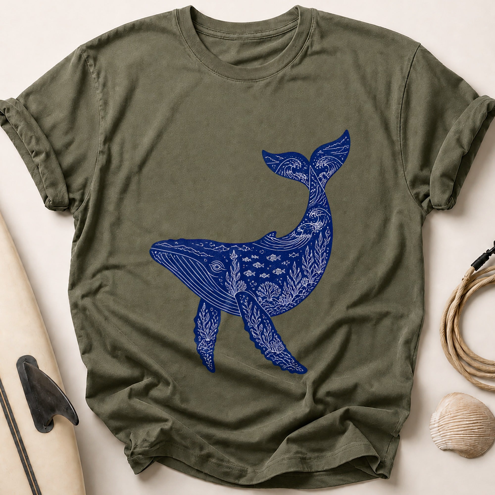 Whale Ocean Marine Animals Tee - Olive