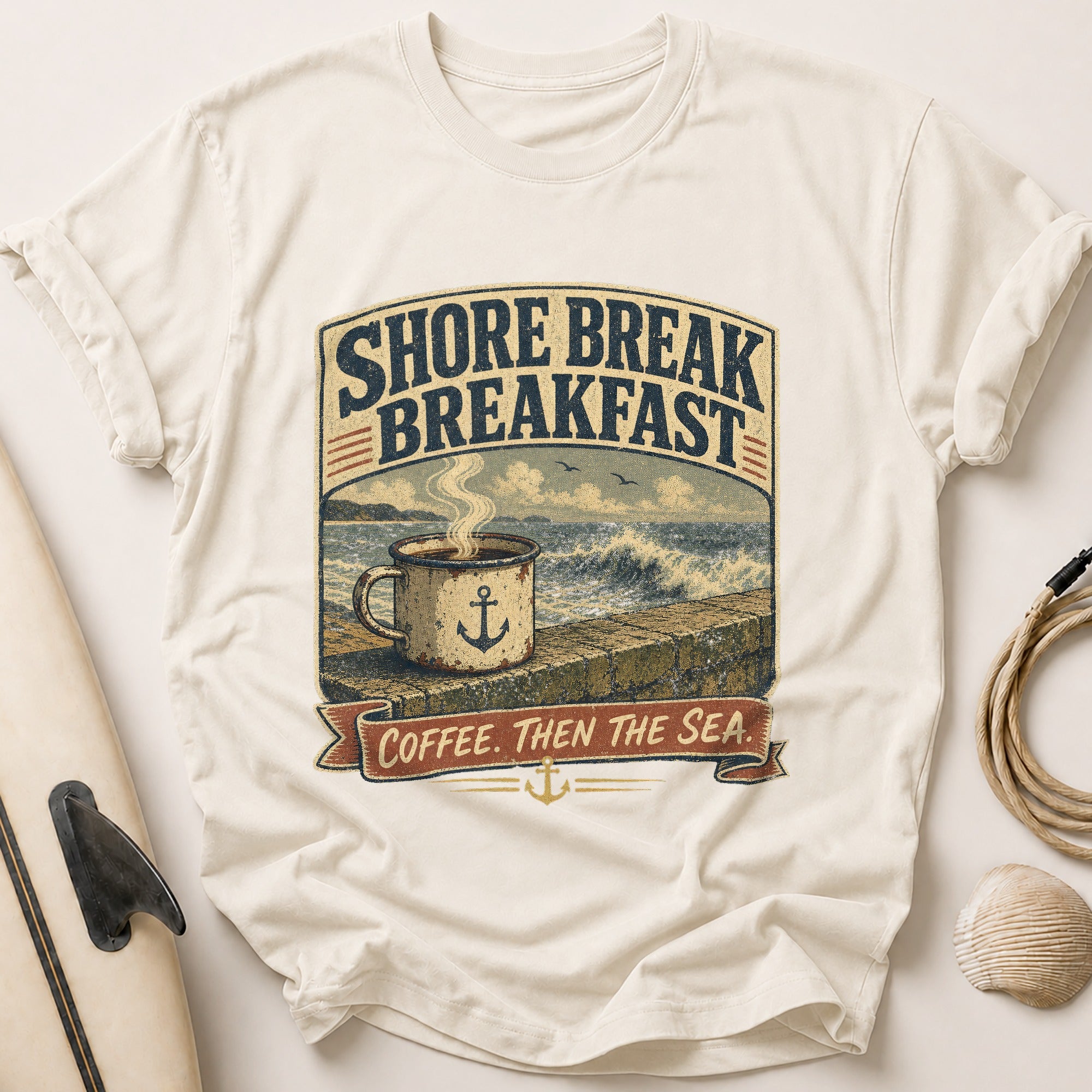 Coffee Then The Sea Tee - Stone