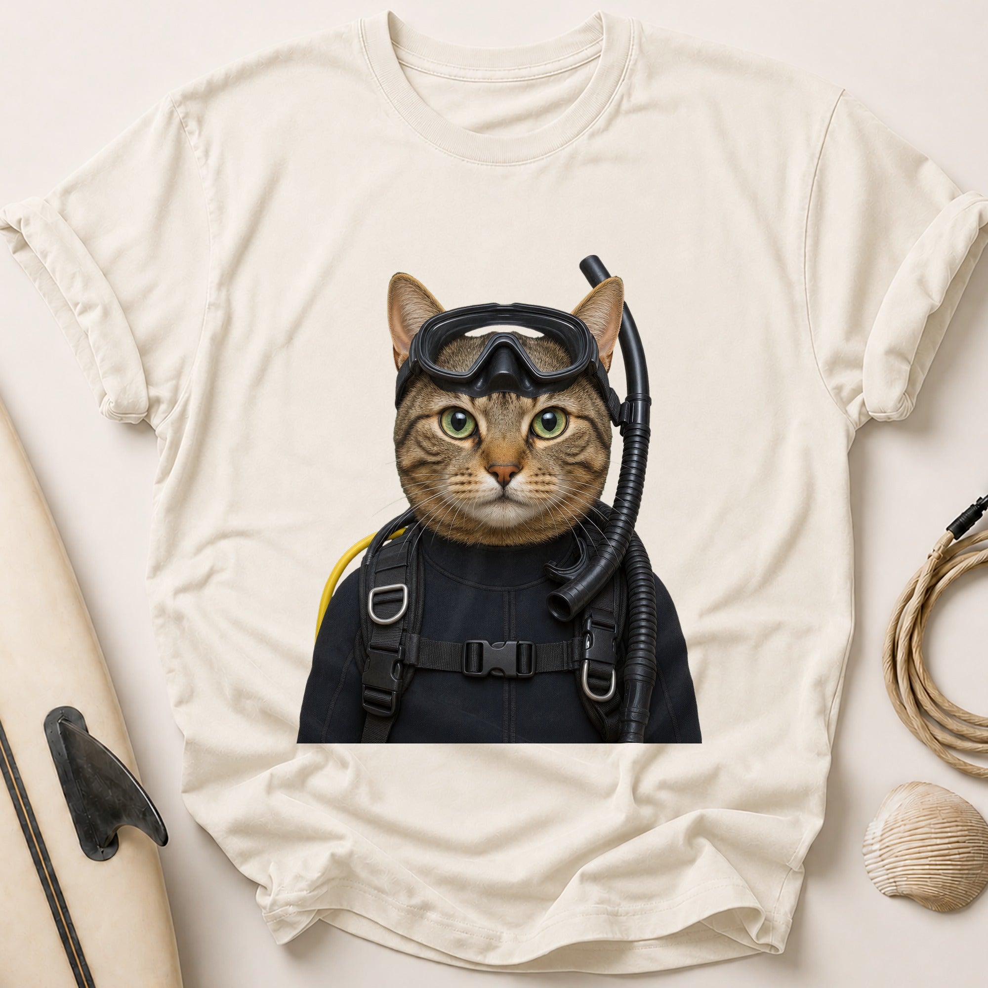Diving Cat Tee - Stone