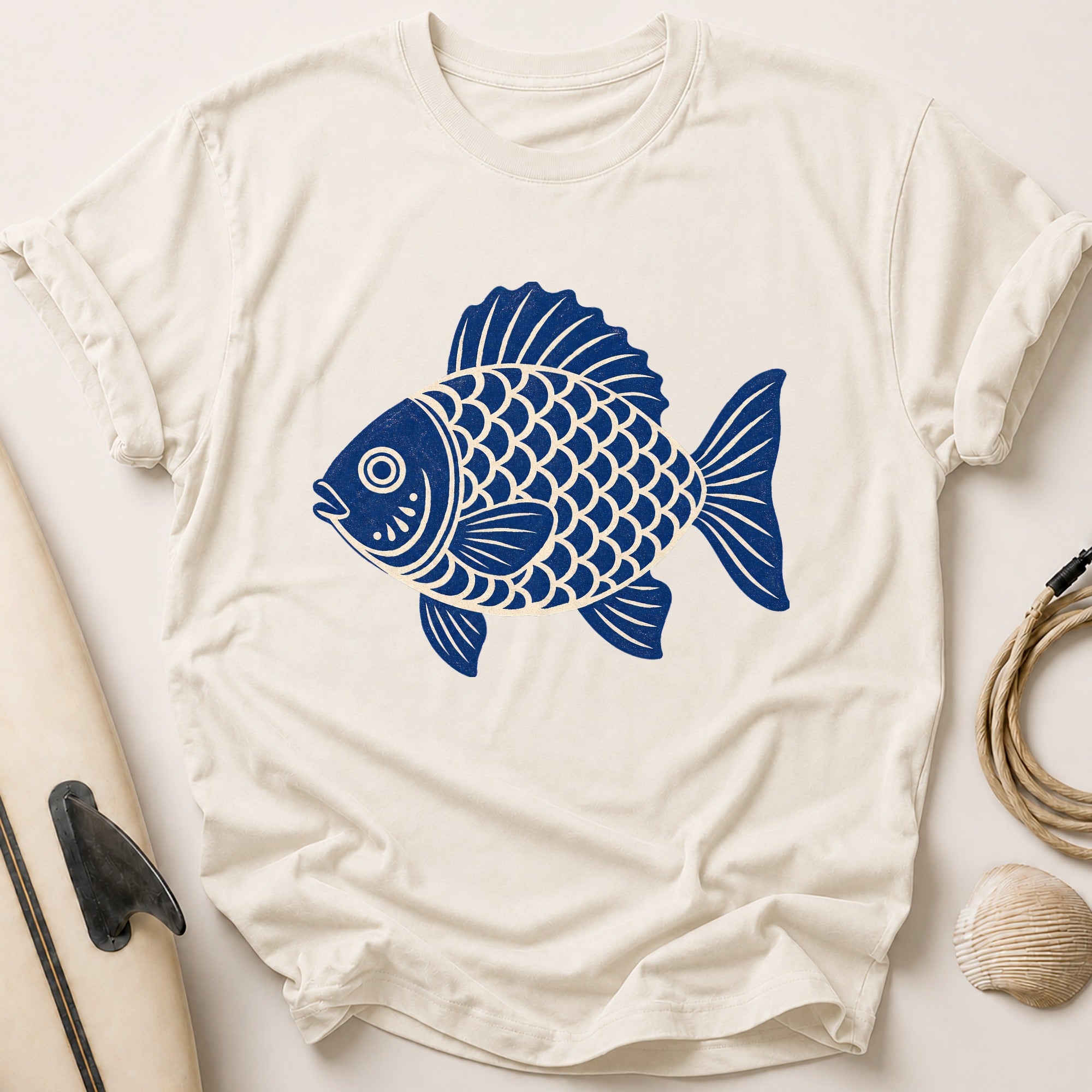 Folk Fish Tee - Stone
