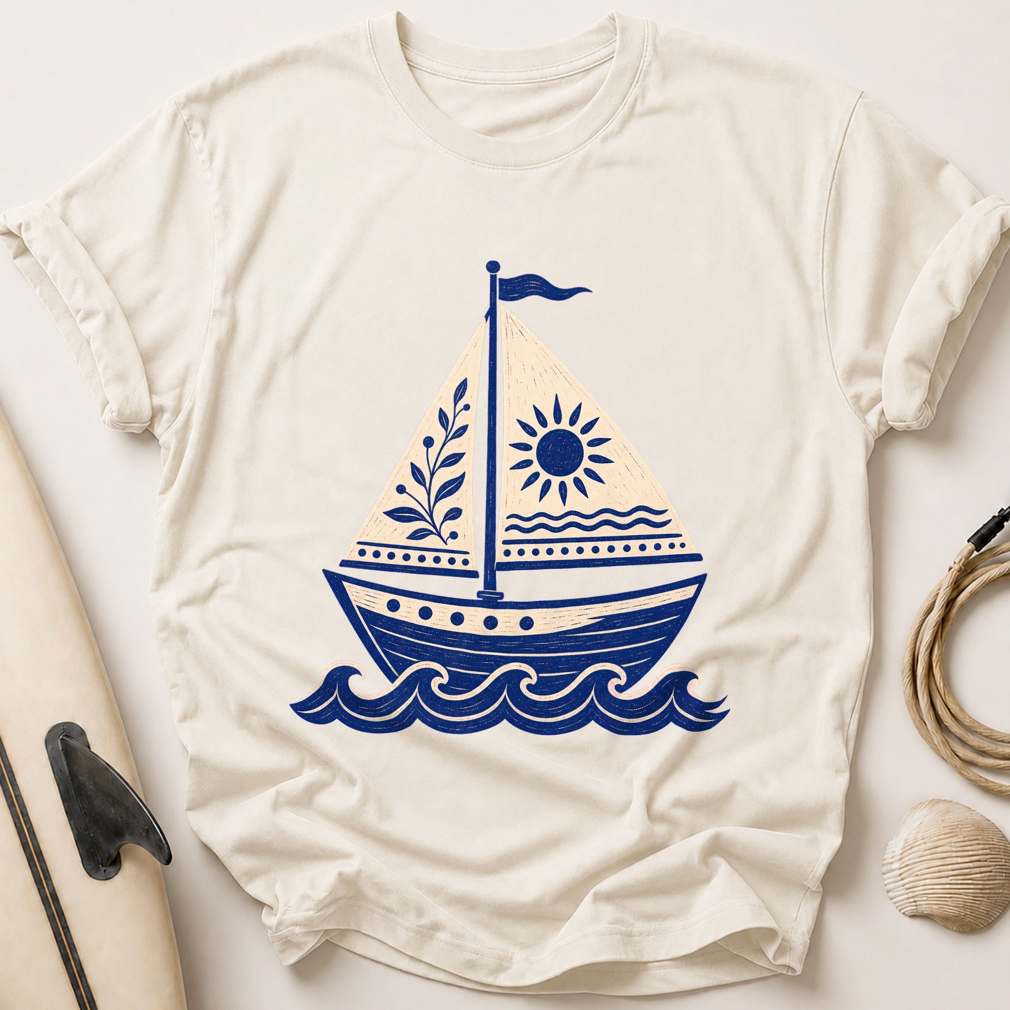 Folk Sailboat Tee - Stone